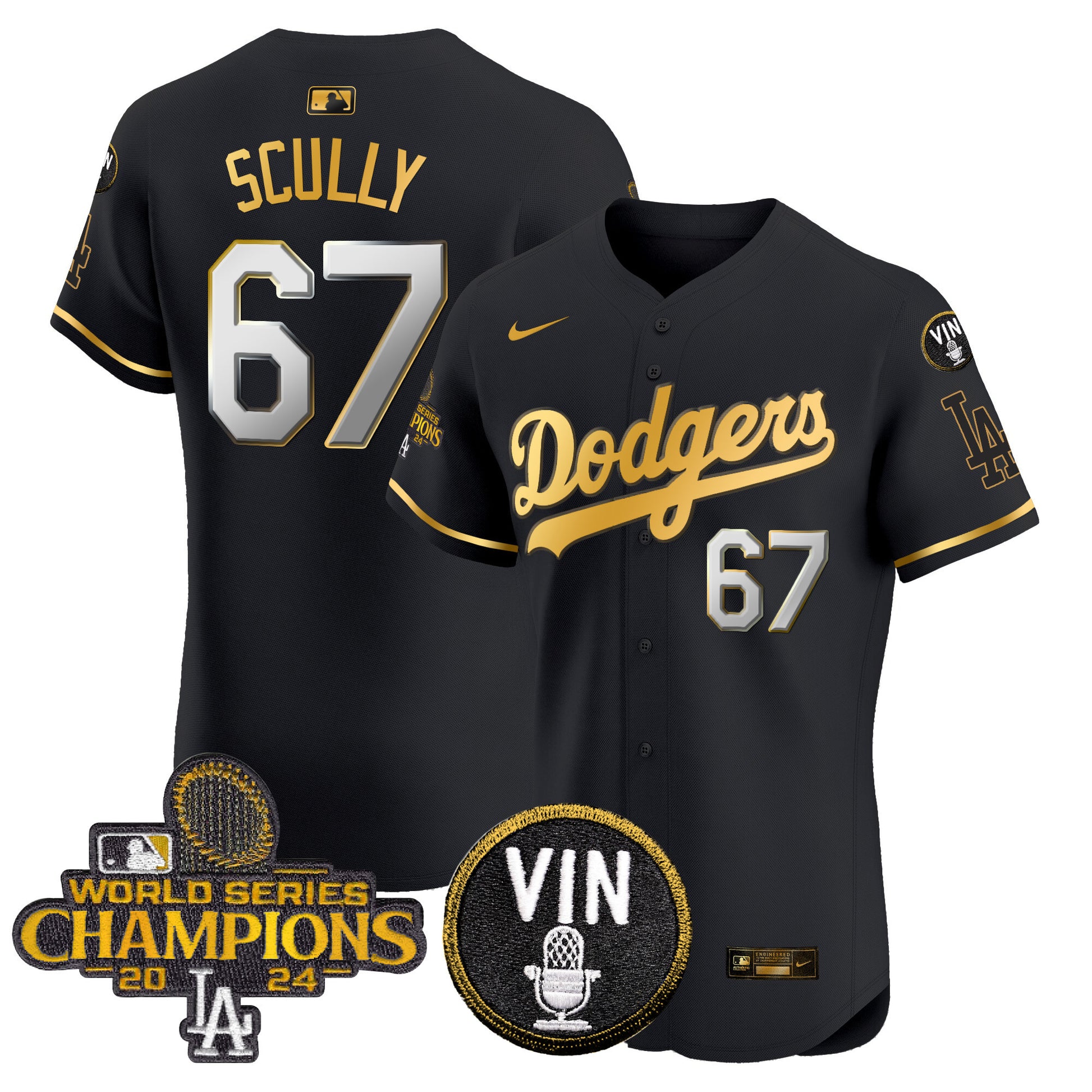Men's Dodgers 2024 World Series Champions Gold Trim Vapor Premier Elite Jersey - All Stitched