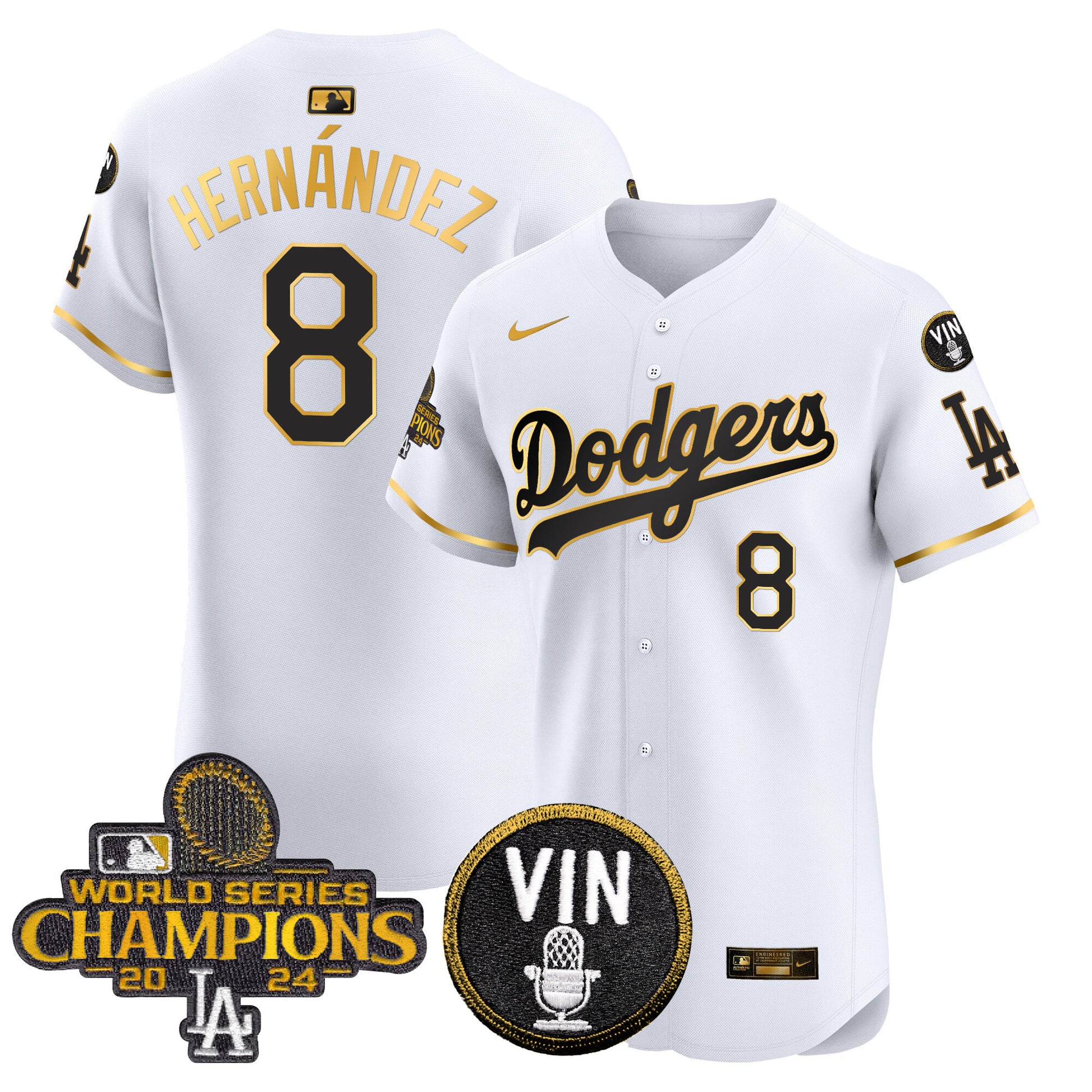Men's Dodgers 2024 World Series Champions Gold Trim Vapor Premier Elite Jersey - All Stitched