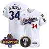 Men's Dodgers 2024 World Series Champions Gold Trim Vapor Premier Elite Jersey - All Stitched