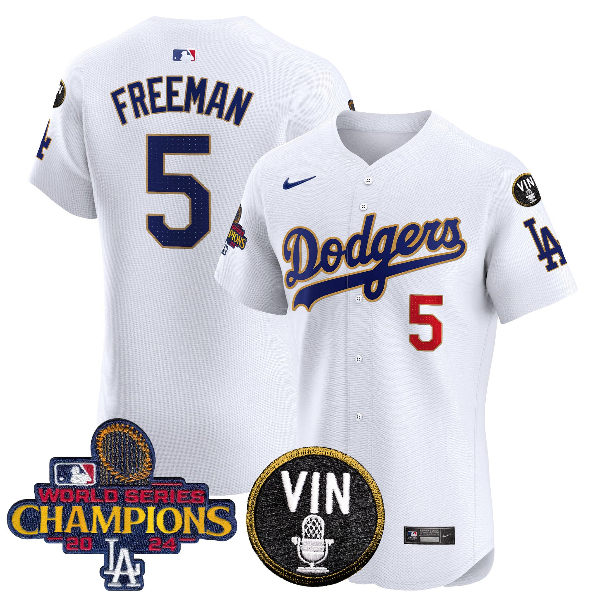 Men's Dodgers 2024 World Series Champions Gold Trim Vapor Premier Elite Jersey - All Stitched