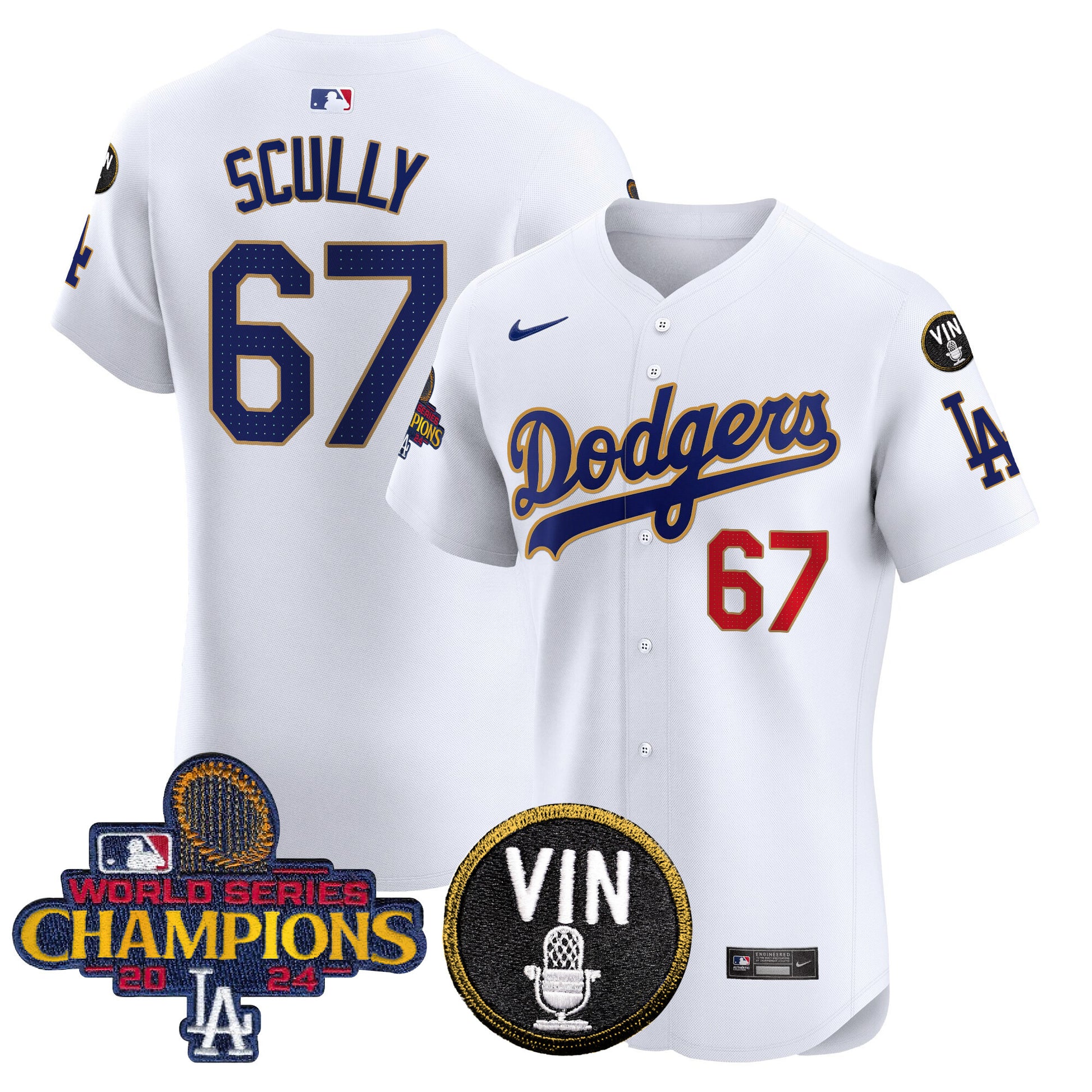 Men's Dodgers 2024 World Series Champions Gold Trim Vapor Premier Elite Jersey - All Stitched