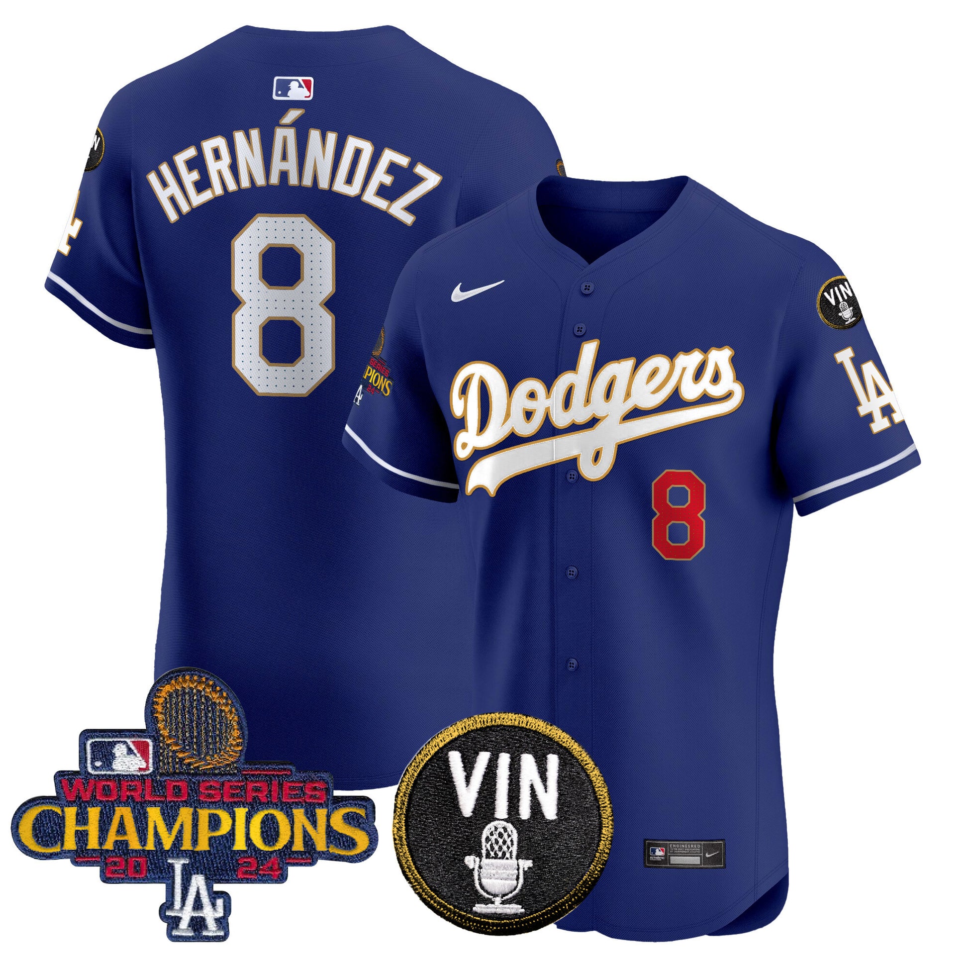Men's Dodgers 2024 World Series Champions Gold Trim Vapor Premier Elite Jersey - All Stitched