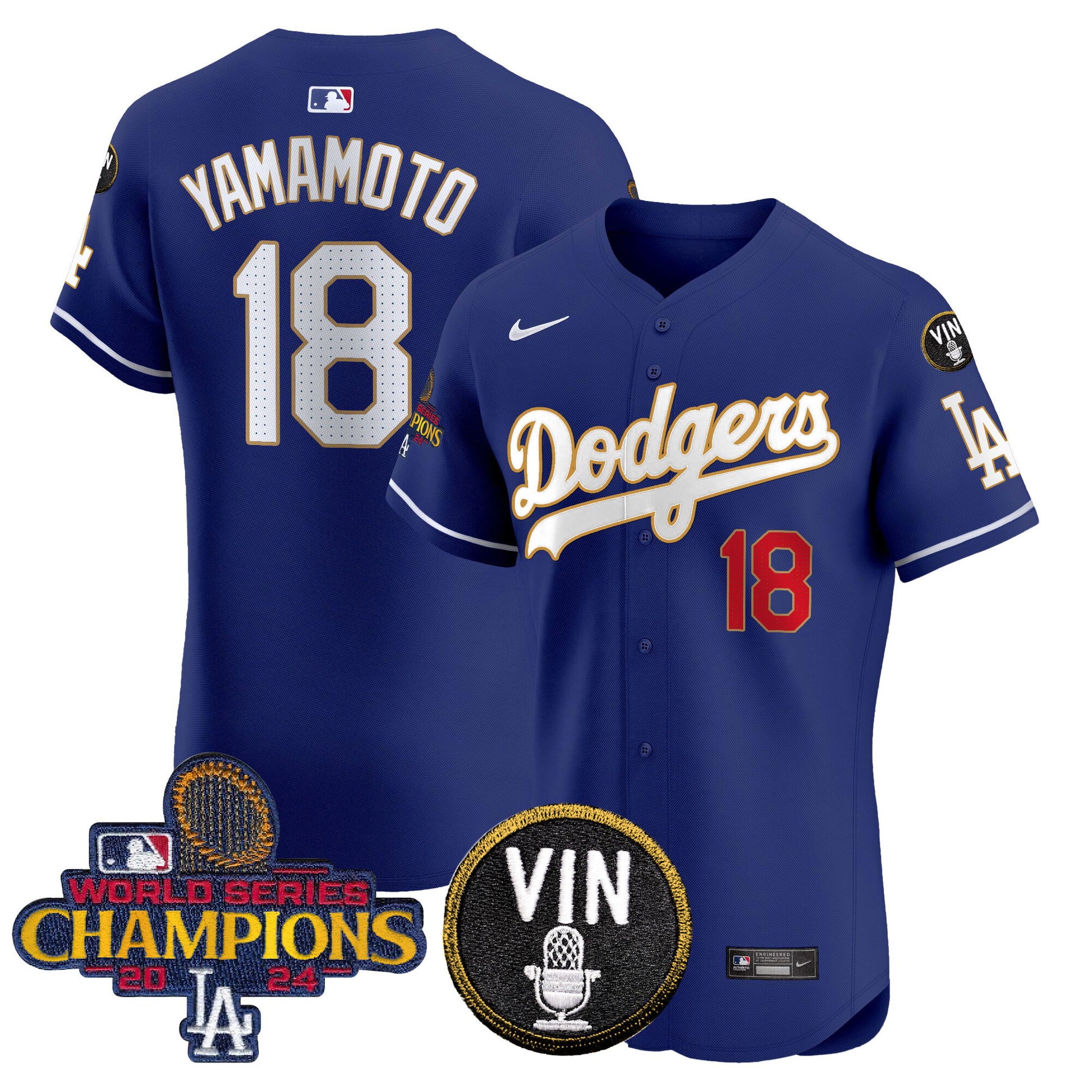 Men's Dodgers 2024 World Series Champions Gold Trim Vapor Premier Elite Jersey - All Stitched