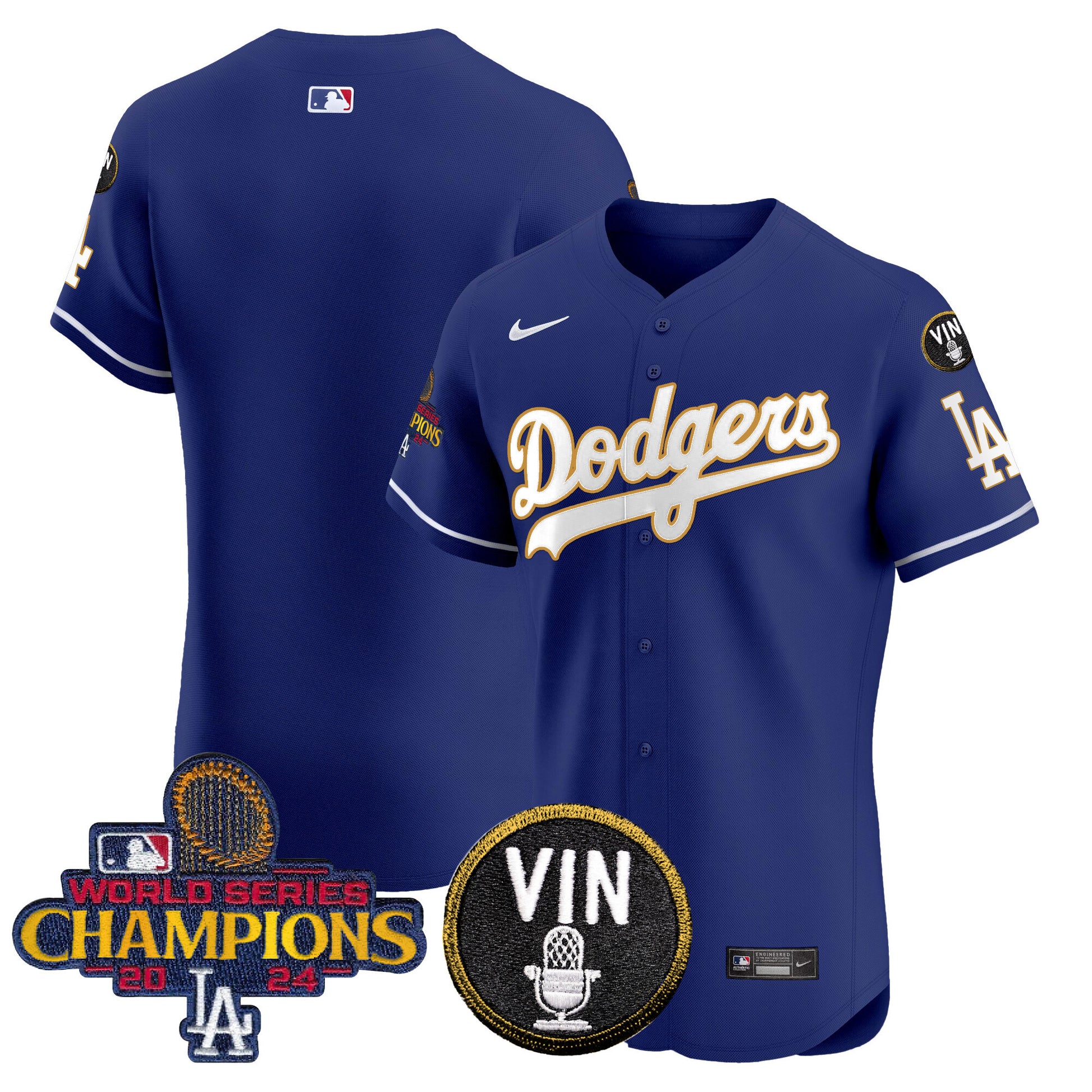Men's Dodgers 2024 World Series Champions Gold Trim Vapor Premier Elite Jersey - All Stitched