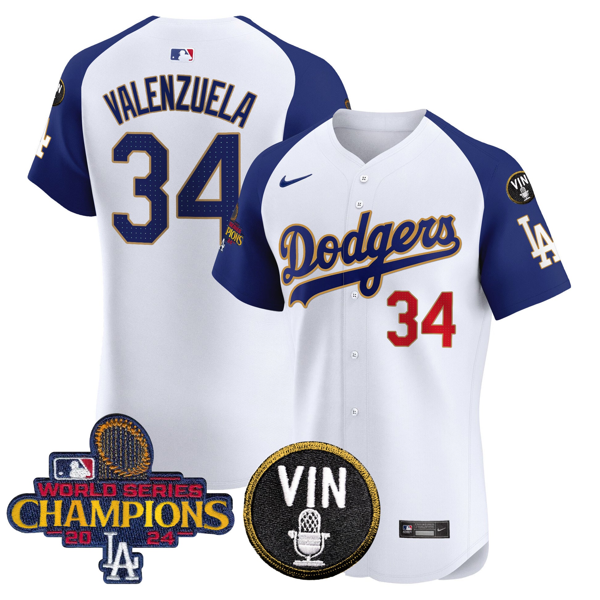 Men's Dodgers 2024 World Series Champions Gold Trim Vapor Premier Elite Jersey - All Stitched