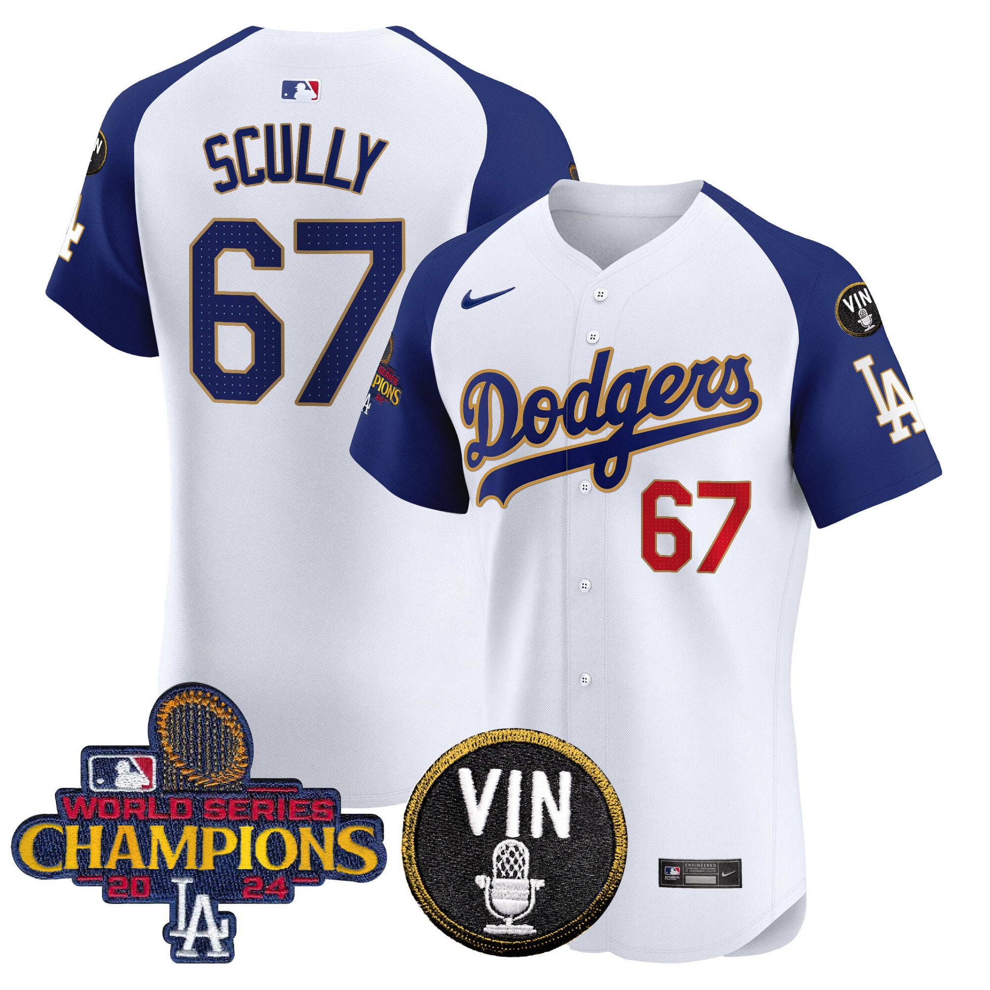 Men's Dodgers 2024 World Series Champions Gold Trim Vapor Premier Elite Jersey - All Stitched