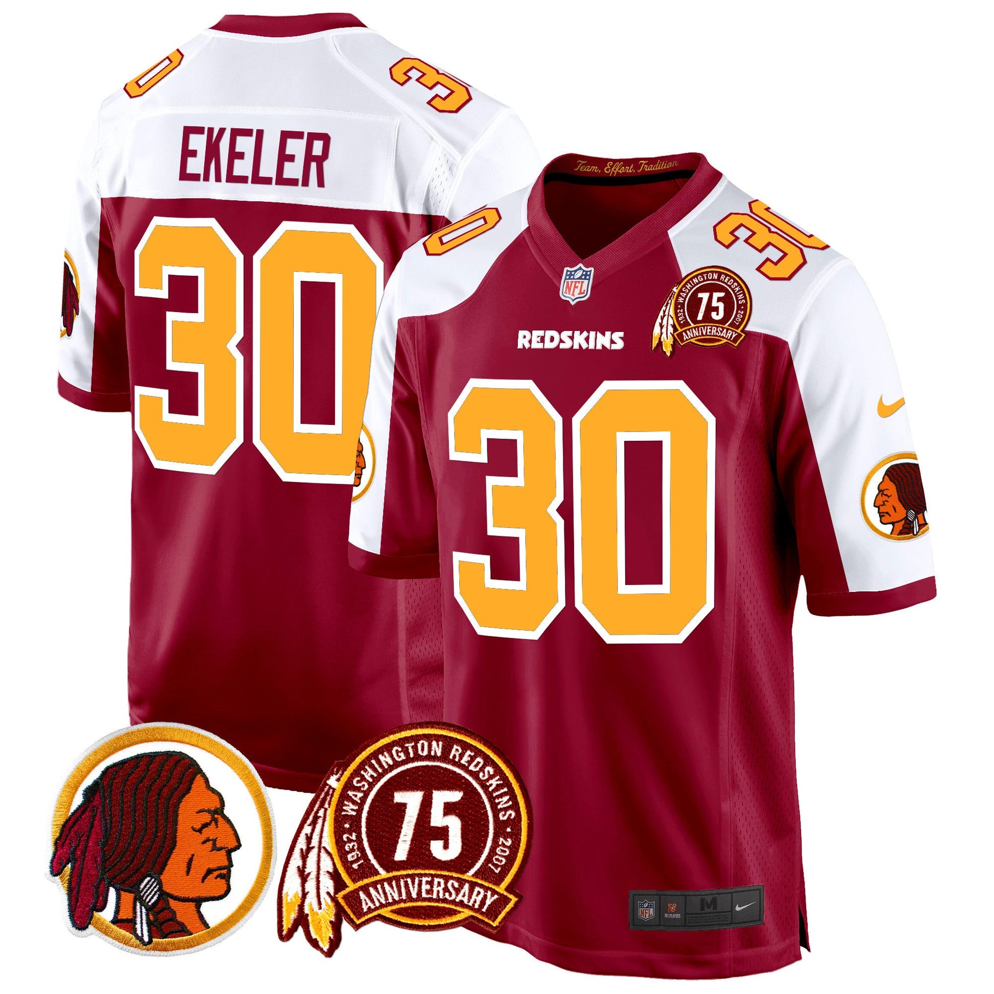 Men's Washington Redskins 75th Patch Throwback Game Jersey - All Stitched