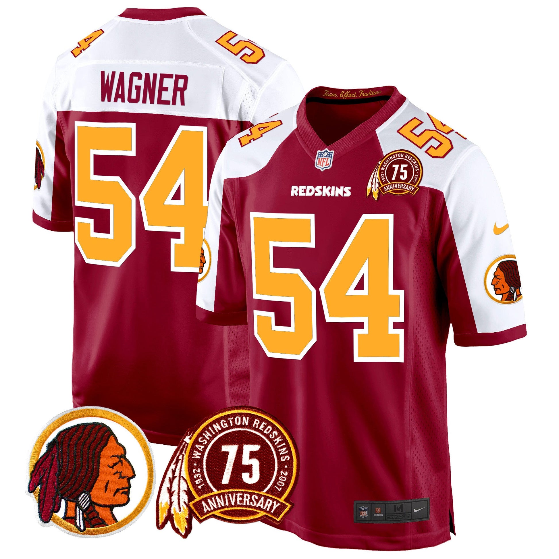 Men's Washington Redskins 75th Patch Throwback Game Jersey - All Stitched