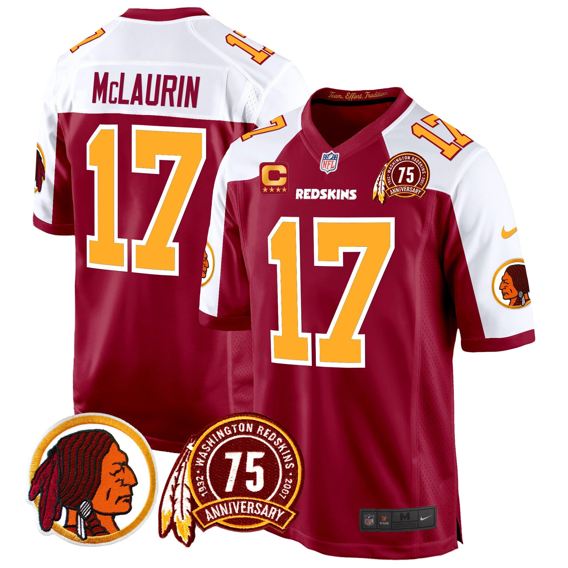 Men's Washington Redskins 75th Patch Throwback Game Jersey - All Stitched
