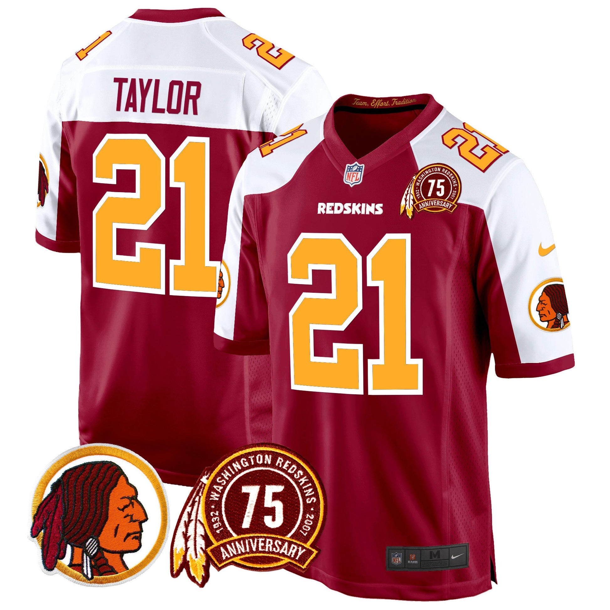 Men's Washington Redskins 75th Patch Throwback Game Jersey - All Stitched