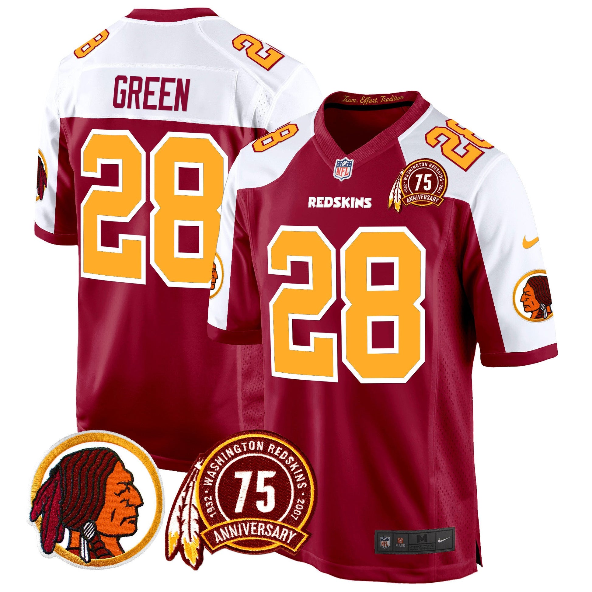 Men's Washington Redskins 75th Patch Throwback Game Jersey - All Stitched