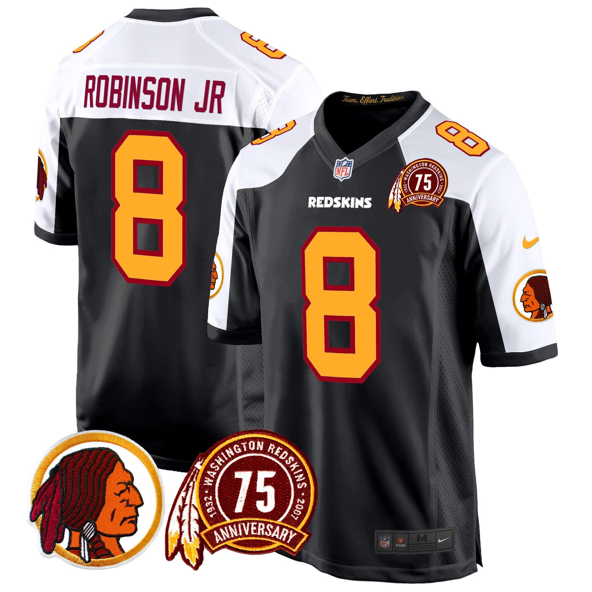 Men's Washington Redskins 75th Patch Throwback Game Jersey - All Stitched