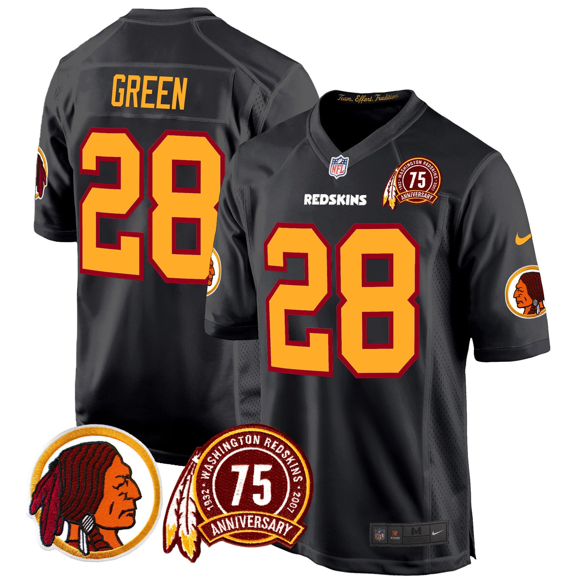 Men's Washington Redskins 75th Patch Throwback Game Jersey - All Stitched