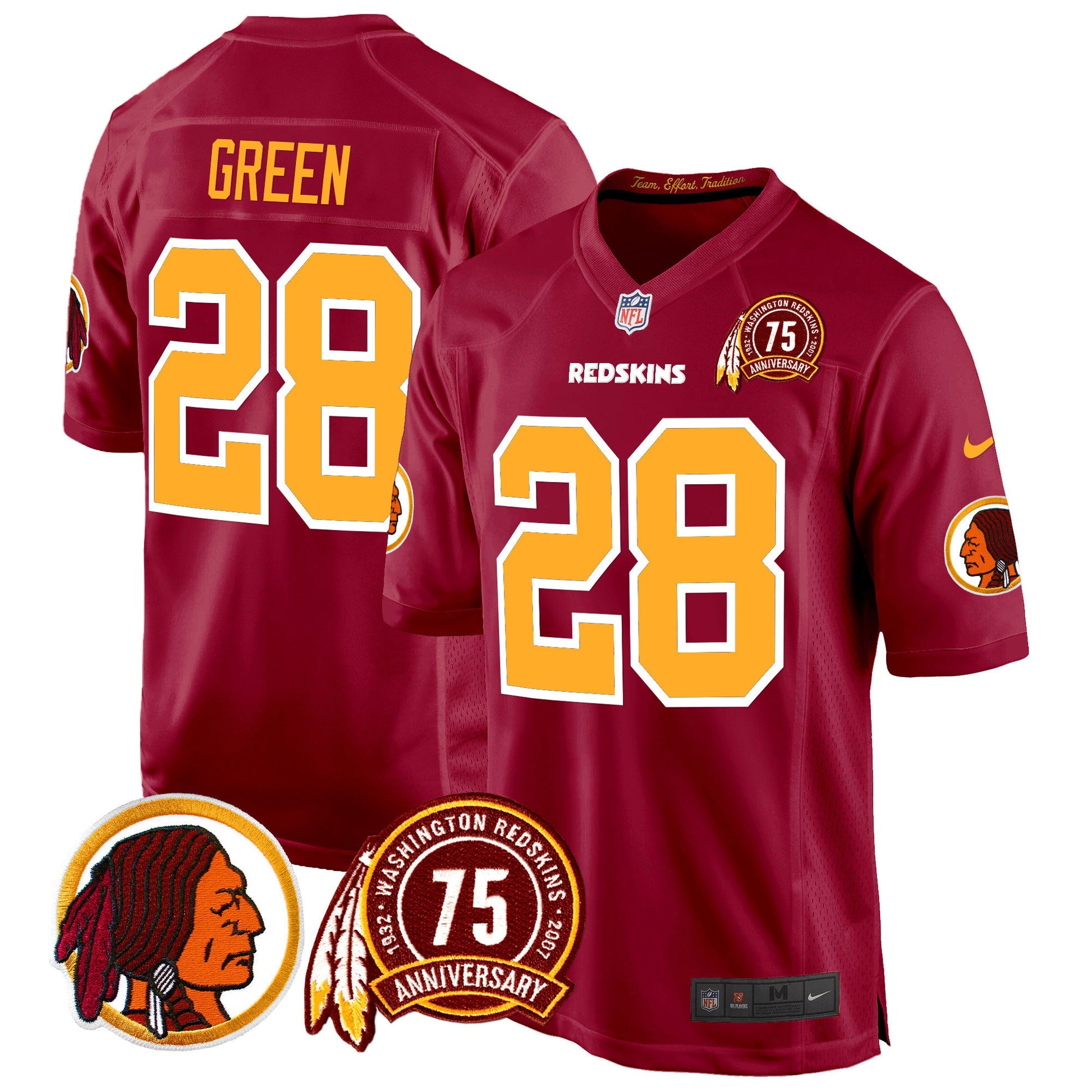 Men's Washington Redskins 75th Patch Throwback Game Jersey - All Stitched