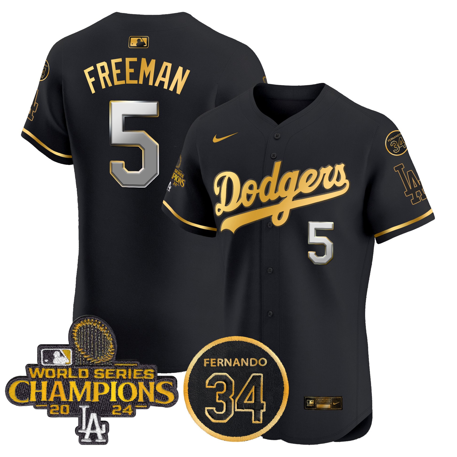 Men's Dodgers 2024 World Series Champions Gold Trim Vapor Premier Elite Jersey V2 - All Stitched