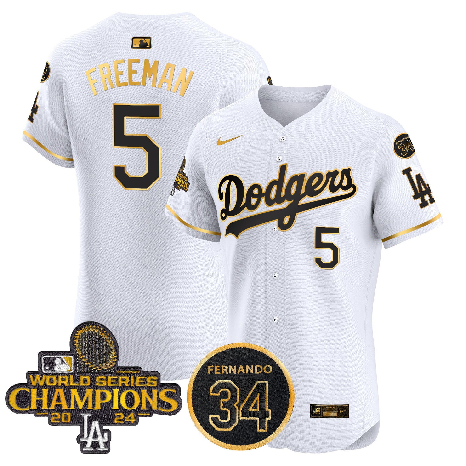 Men's Dodgers 2024 World Series Champions Gold Trim Vapor Premier Elite Jersey V2 - All Stitched