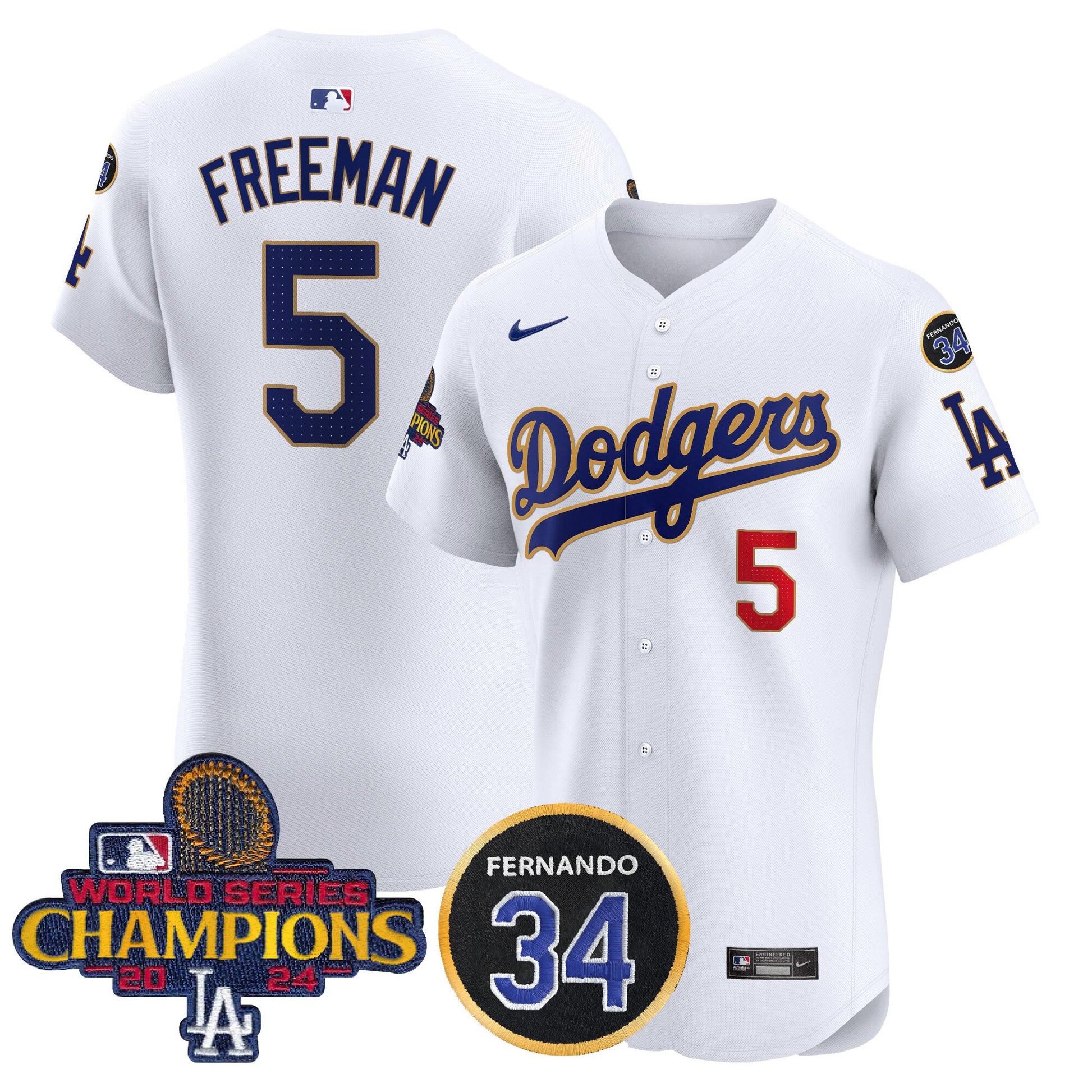 Men's Dodgers 2024 World Series Champions Gold Trim Vapor Premier Elite Jersey V2 - All Stitched