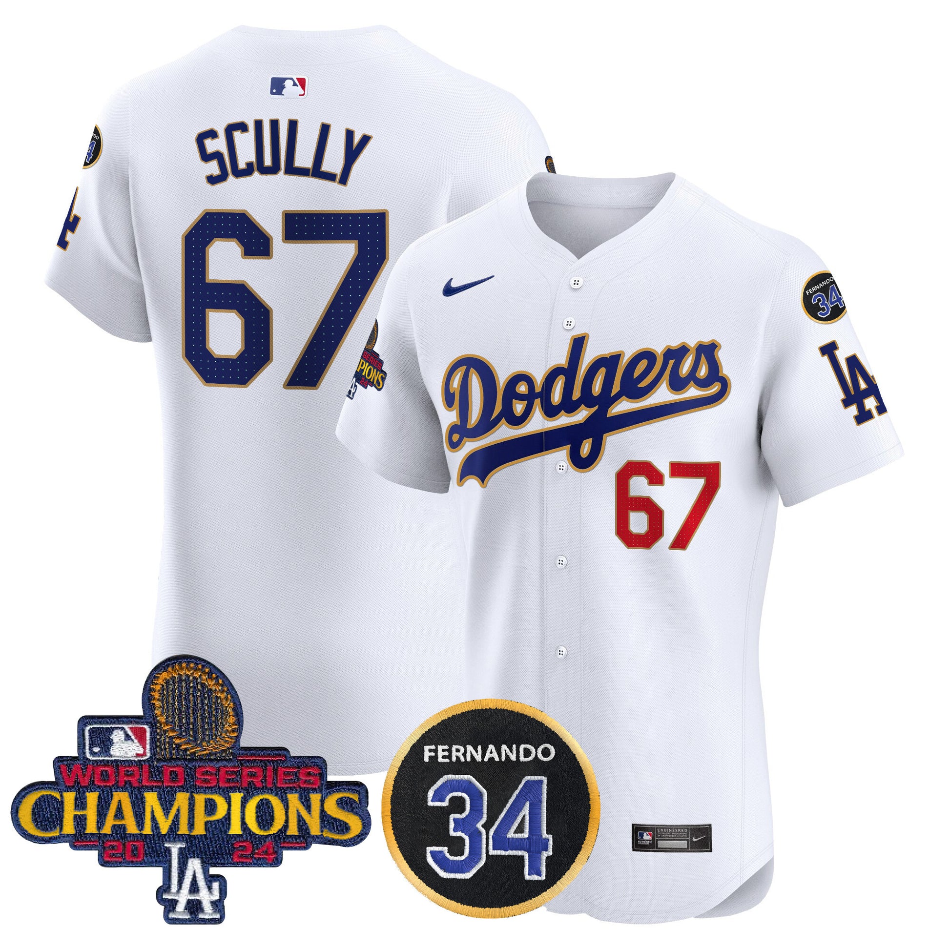 Men's Dodgers 2024 World Series Champions Gold Trim Vapor Premier Elite Jersey V2 - All Stitched