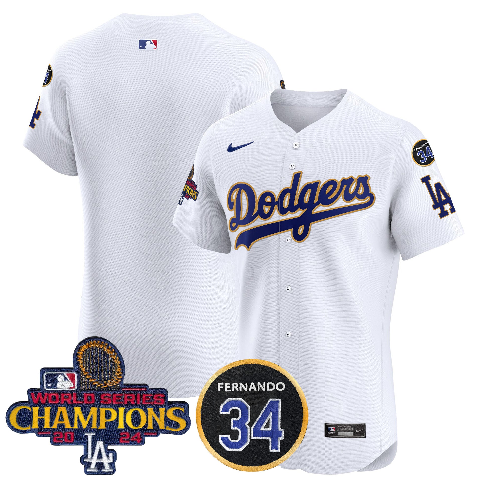 Men's Dodgers 2024 World Series Champions Gold Trim Vapor Premier Elite Jersey V2 - All Stitched