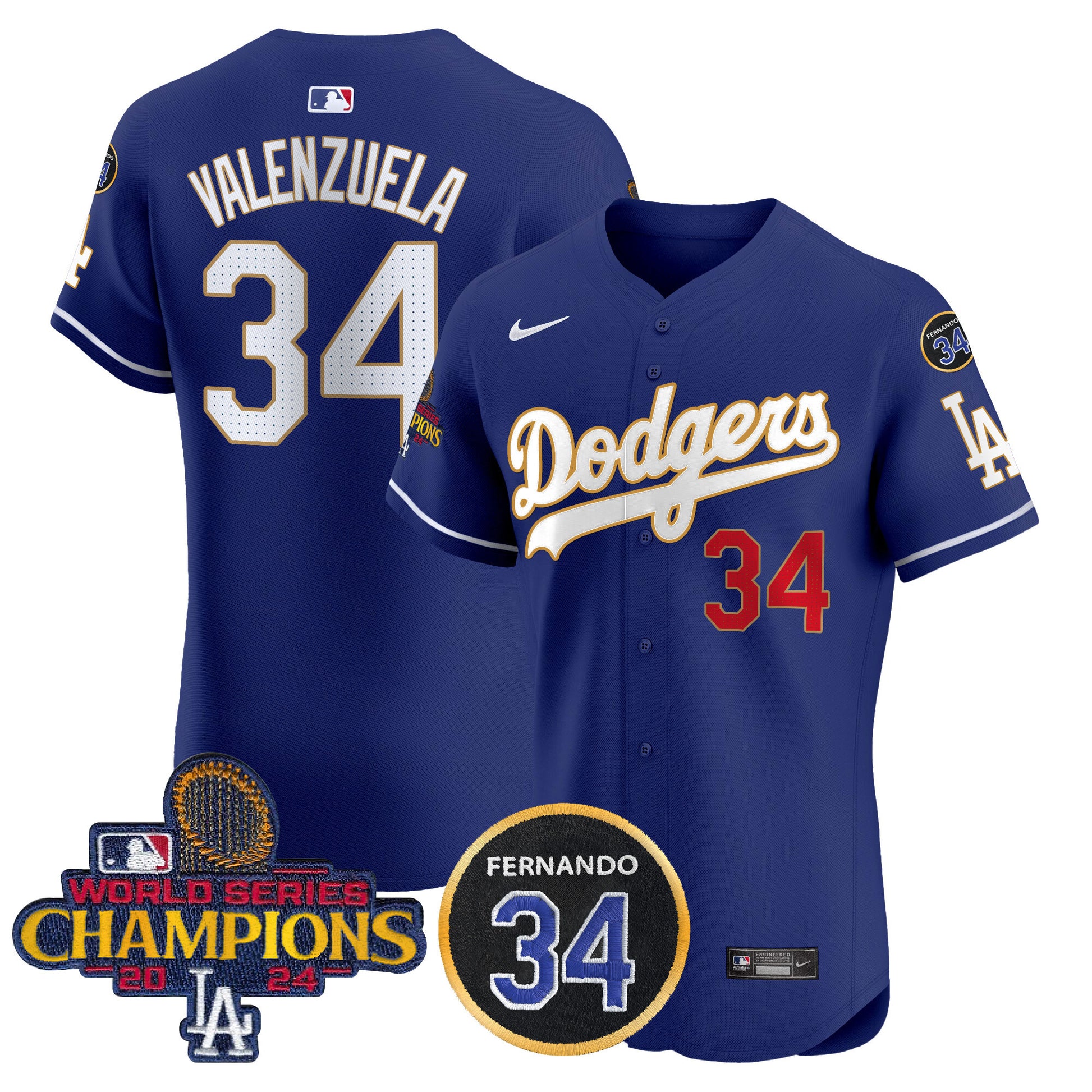 Men's Dodgers 2024 World Series Champions Gold Trim Vapor Premier Elite Jersey V2 - All Stitched