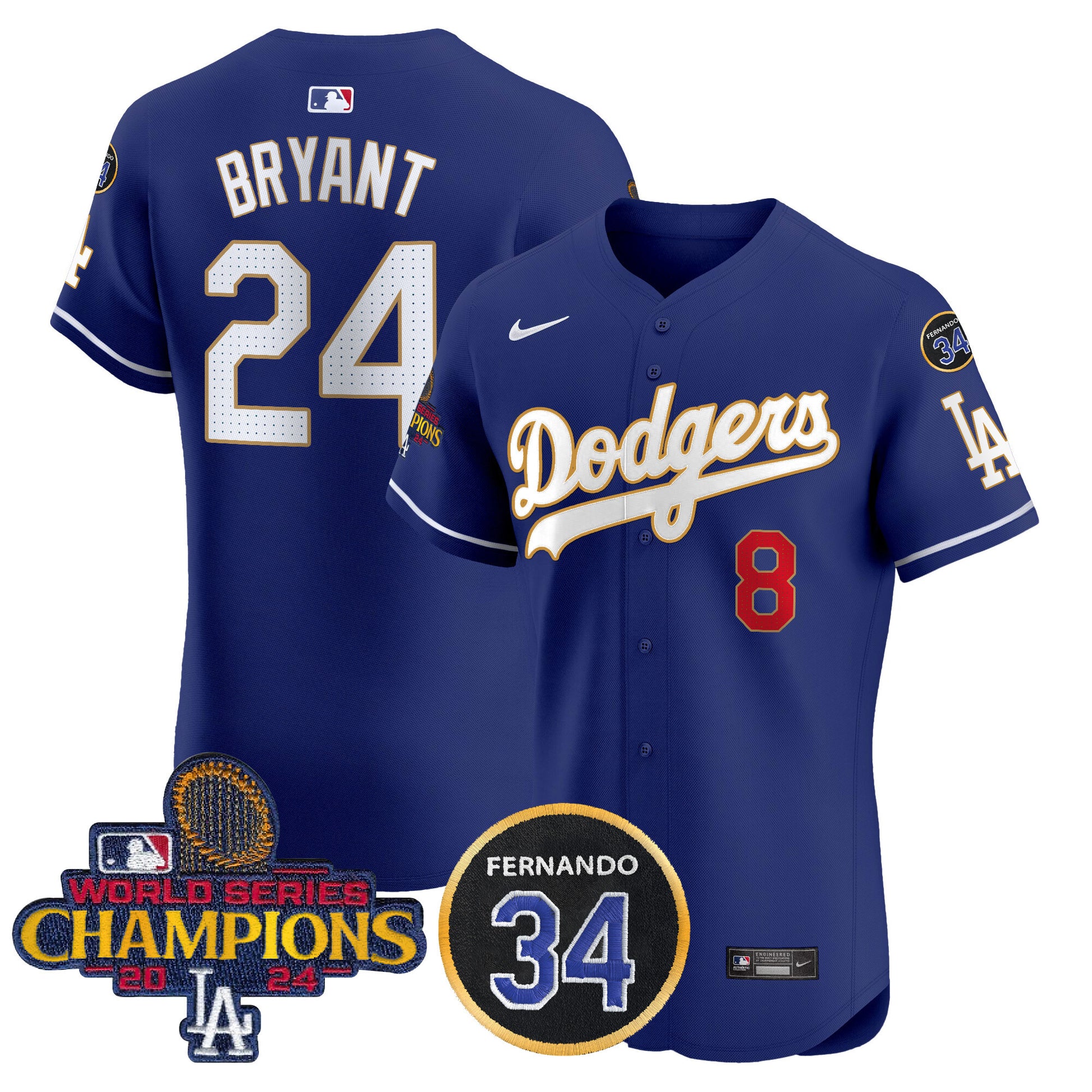 Men's Dodgers 2024 World Series Champions Gold Trim Vapor Premier Elite Jersey V2 - All Stitched