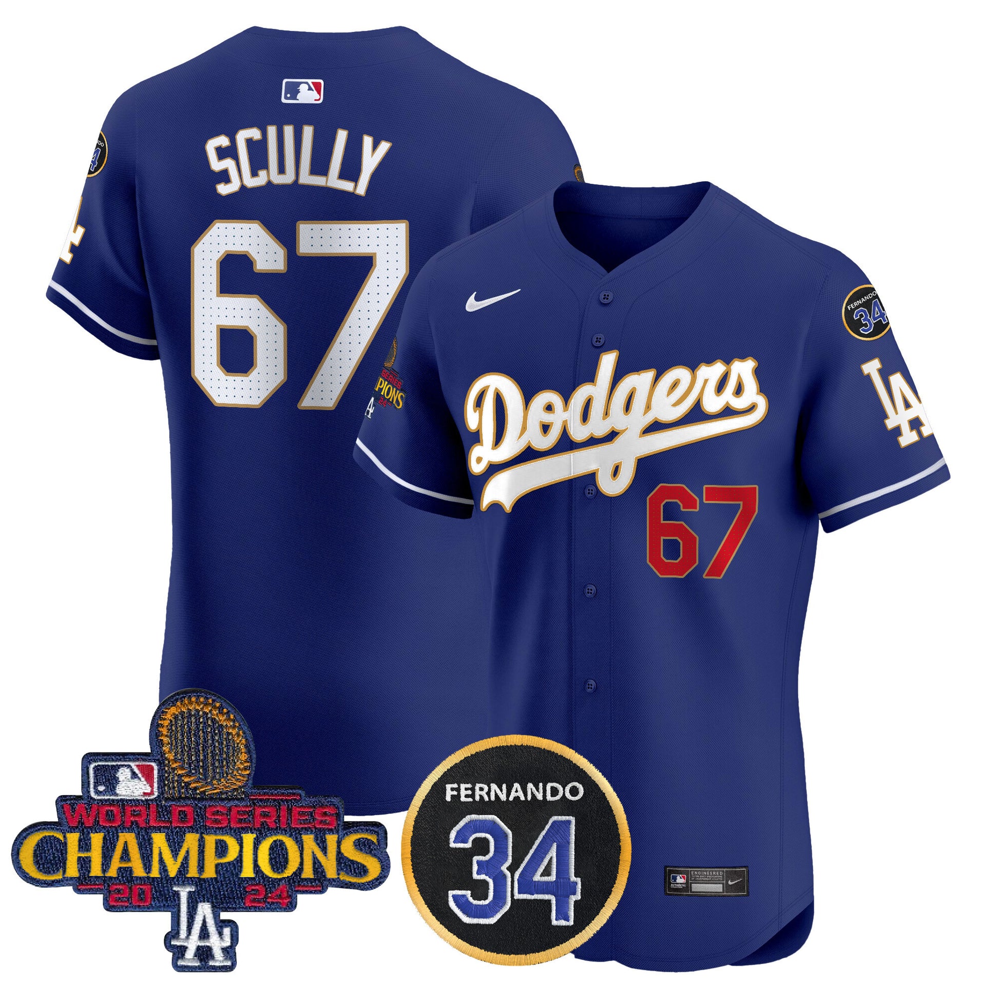 Men's Dodgers 2024 World Series Champions Gold Trim Vapor Premier Elite Jersey V2 - All Stitched