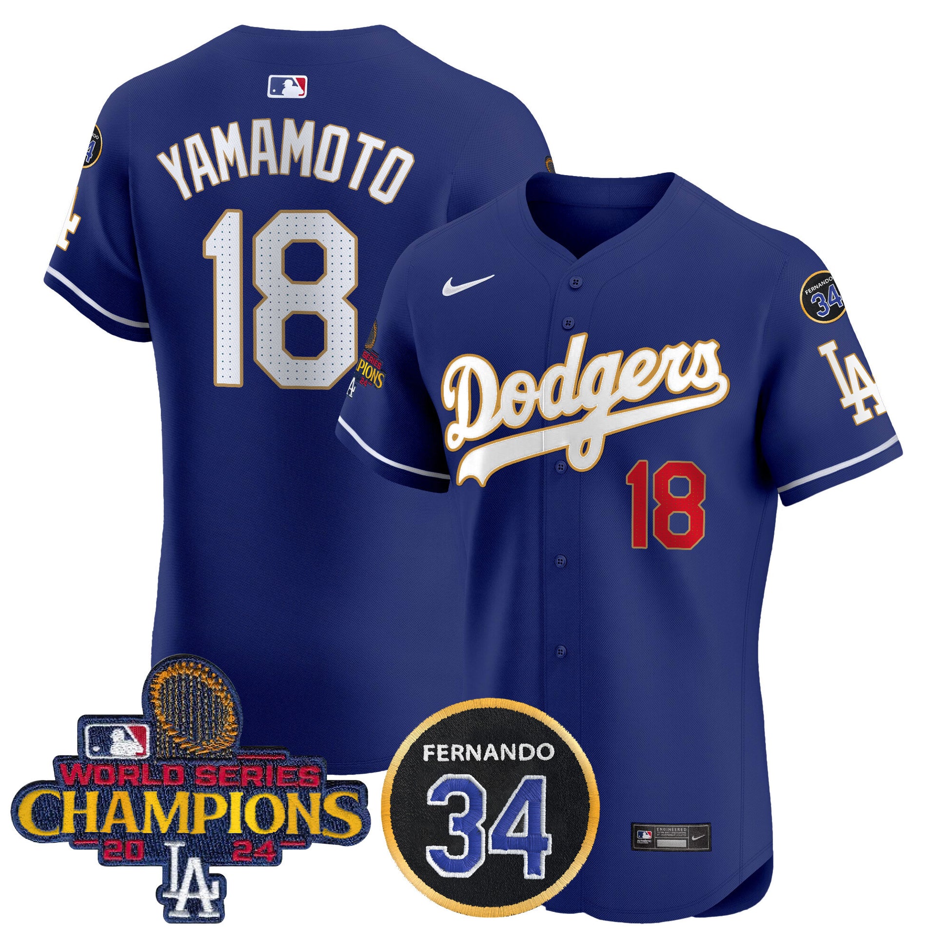 Men's Dodgers 2024 World Series Champions Gold Trim Vapor Premier Elite Jersey V2 - All Stitched