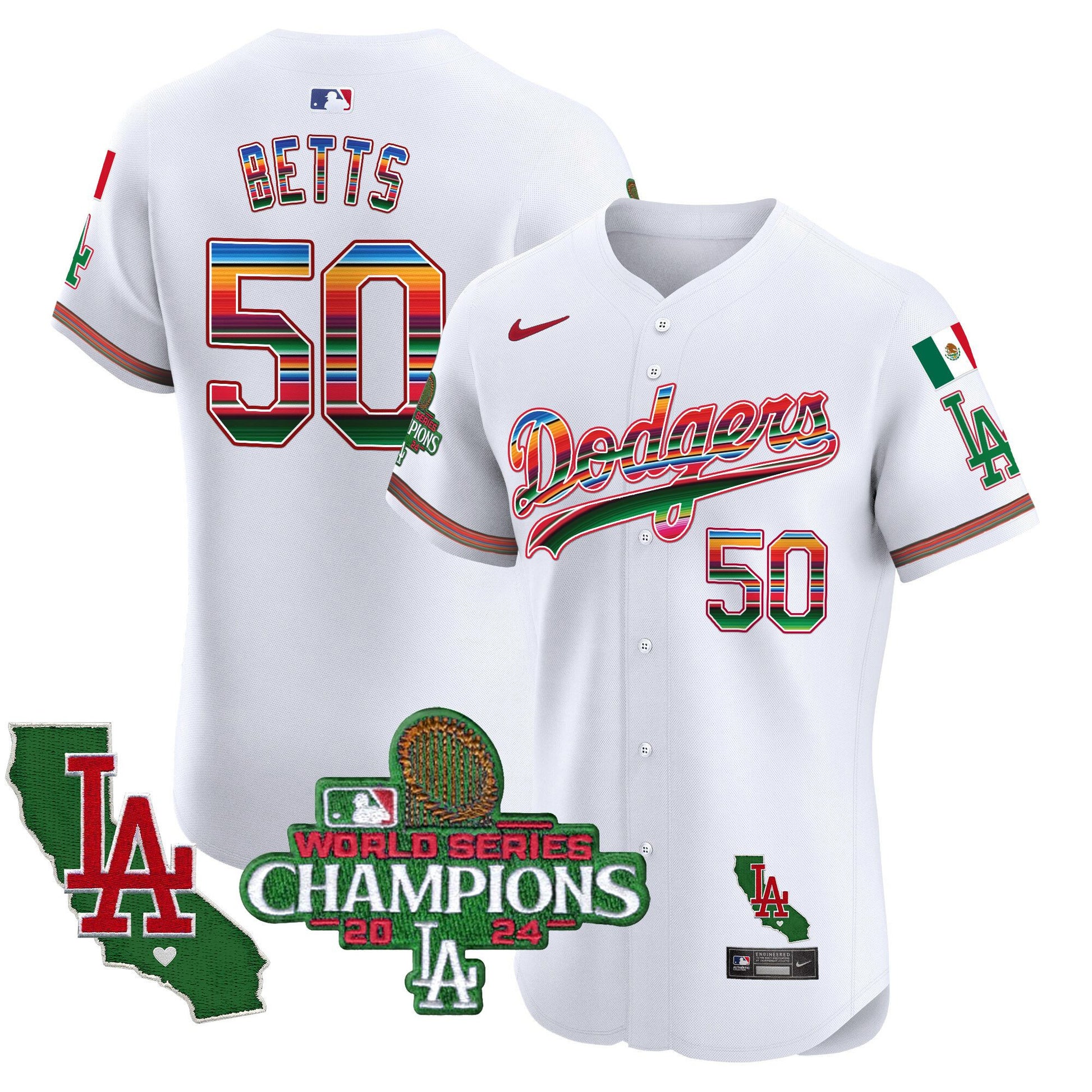 Men's Dodgers Mexico 2024 World Series Champions Vapor Premier Elite Jersey - All Stitched