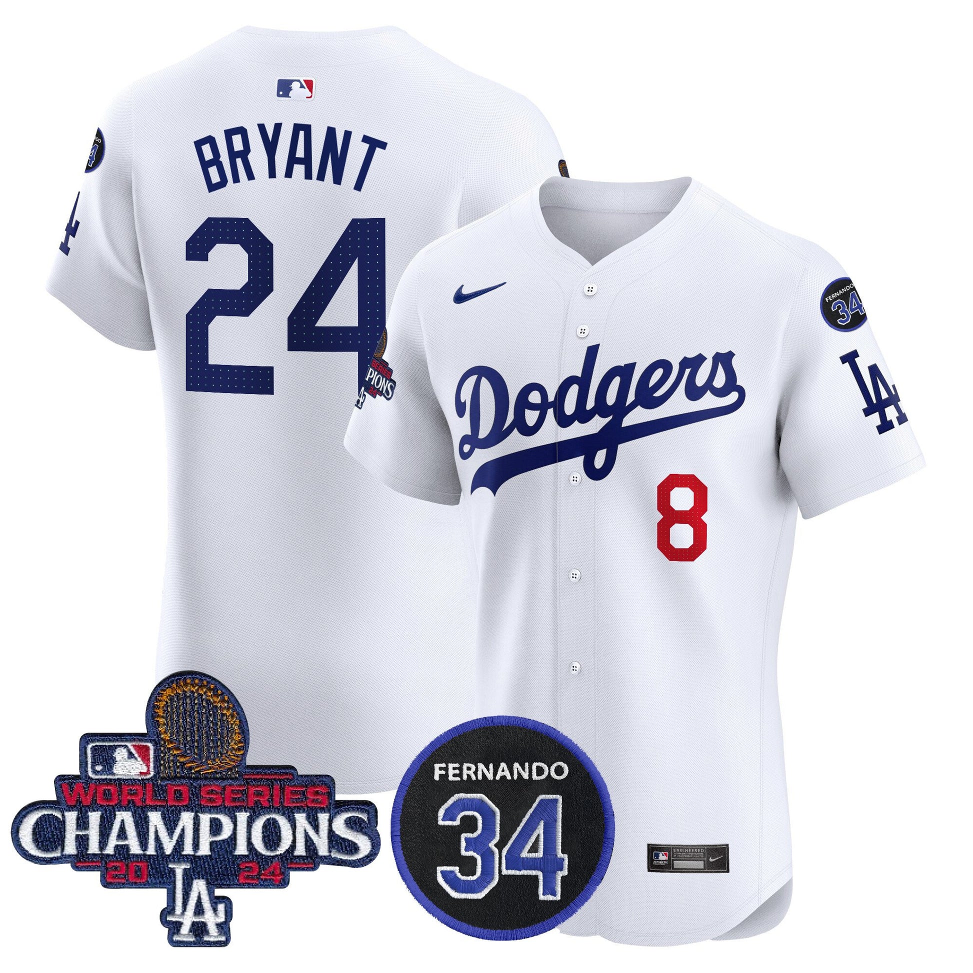 Men's Dodgers 2024 World Series Champions Patch Vapor Premier Elite Jersey V2 - All Stitched