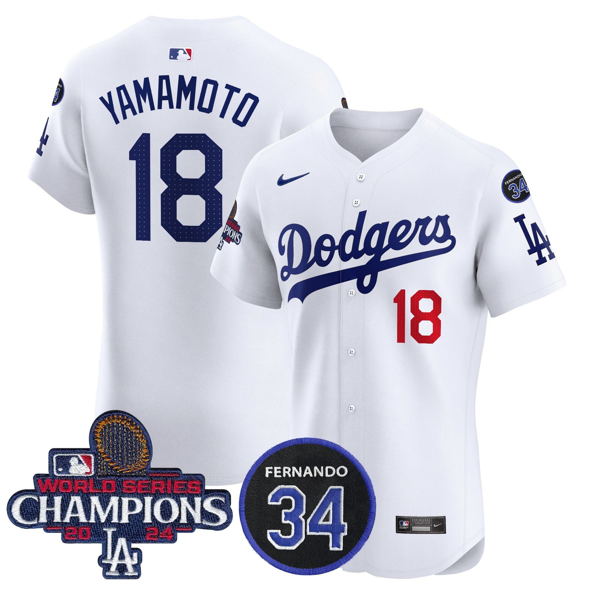 Men's Dodgers 2024 World Series Champions Patch Vapor Premier Elite Jersey V2 - All Stitched