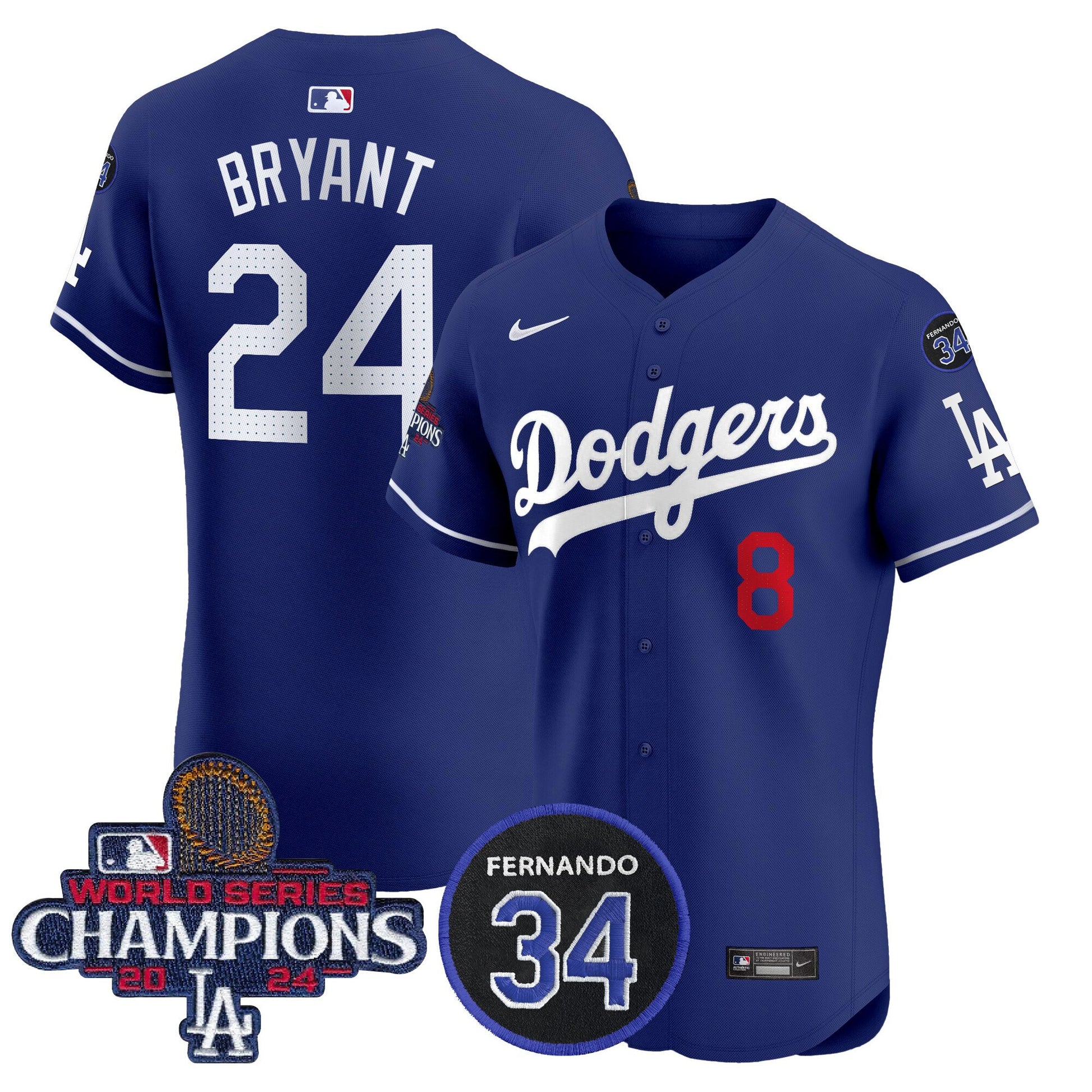 Men's Dodgers 2024 World Series Champions Patch Vapor Premier Elite Jersey V2 - All Stitched