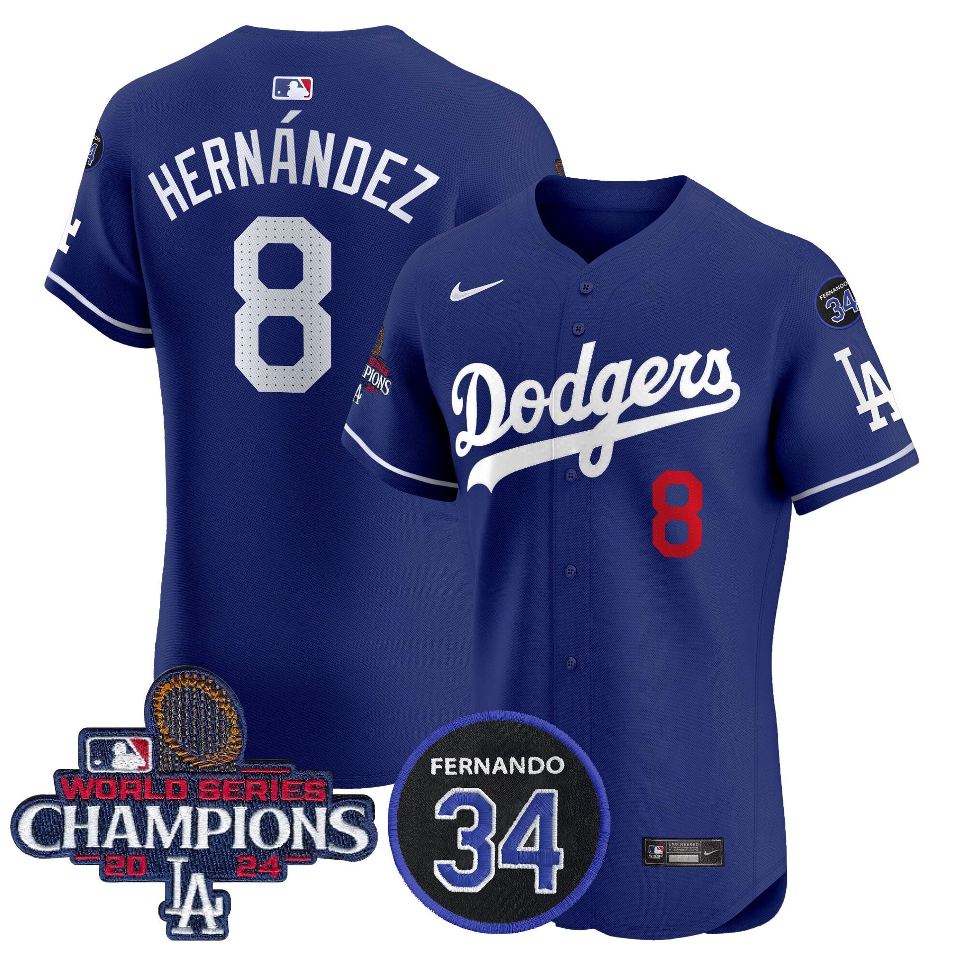 Men's Dodgers 2024 World Series Champions Patch Vapor Premier Elite Jersey V2 - All Stitched