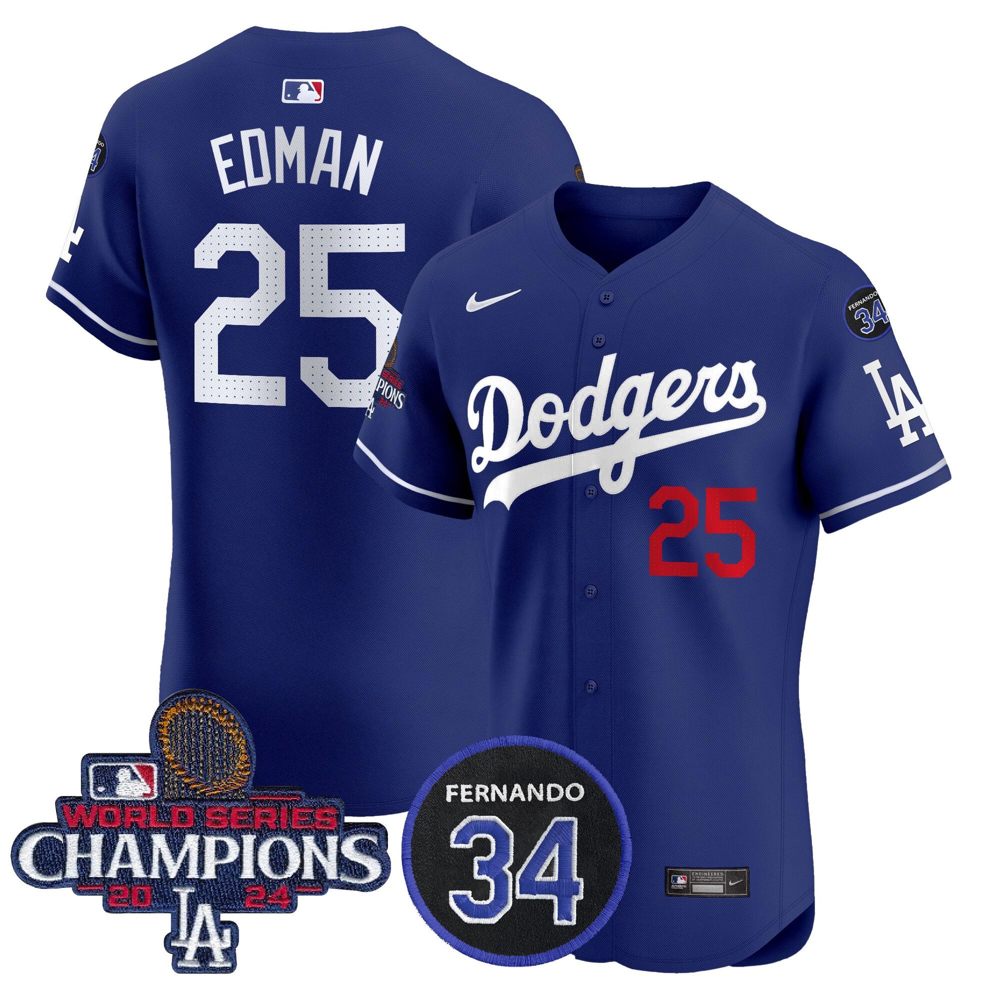 Men's Dodgers 2024 World Series Champions Patch Vapor Premier Elite Jersey V2 - All Stitched