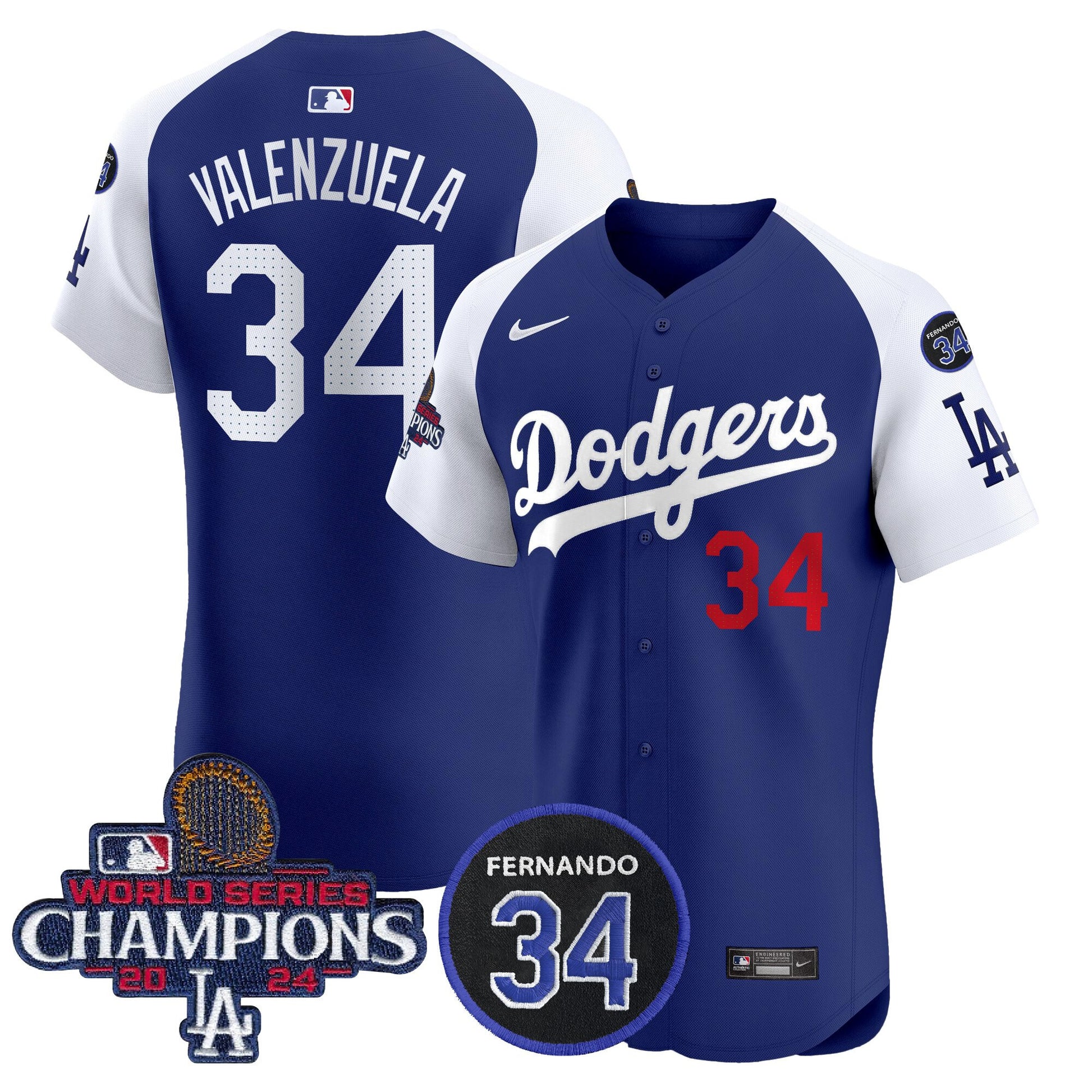Men's Dodgers 2024 World Series Champions Patch Vapor Premier Elite Jersey V2 - All Stitched