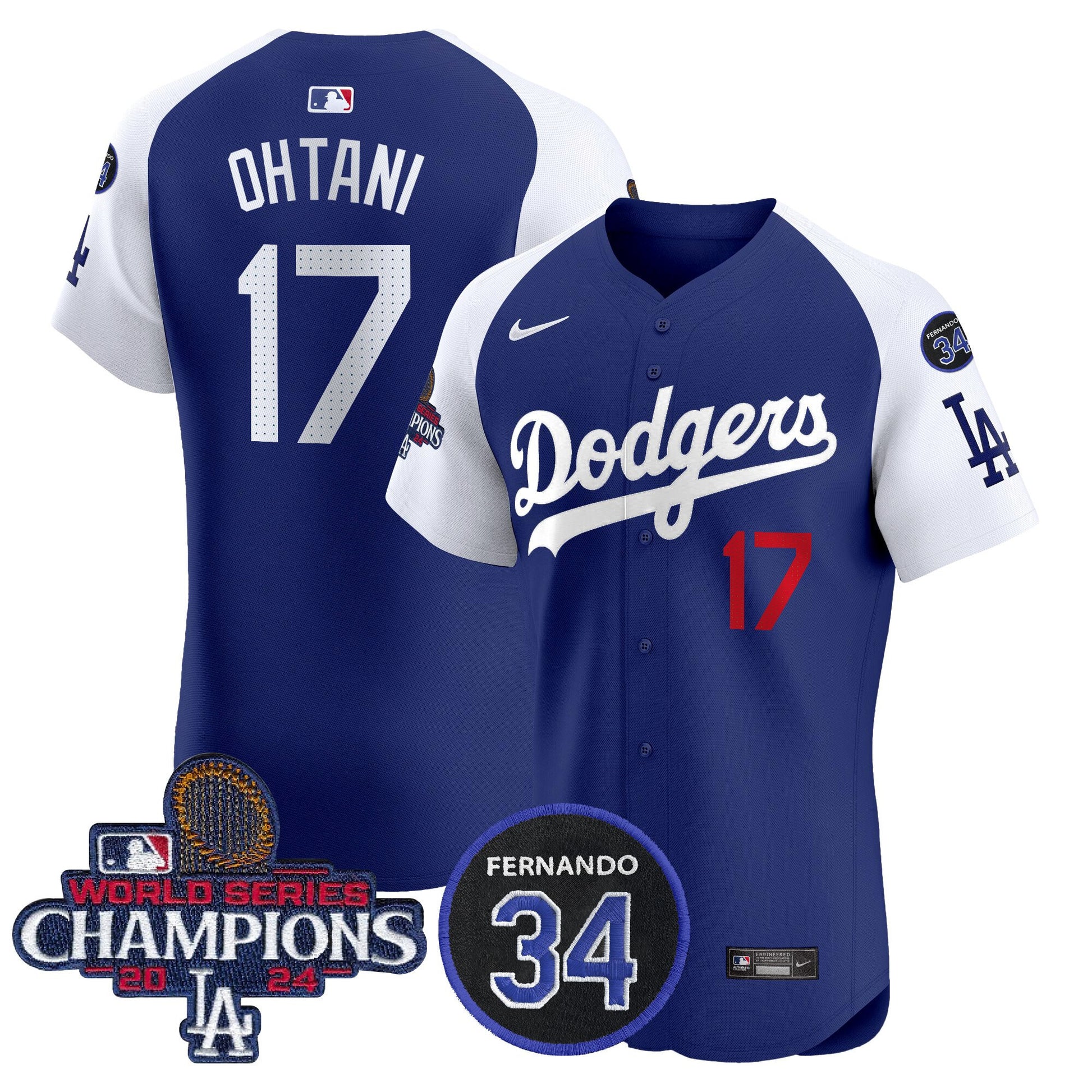Men's Dodgers 2024 World Series Champions Patch Vapor Premier Elite Jersey V2 - All Stitched