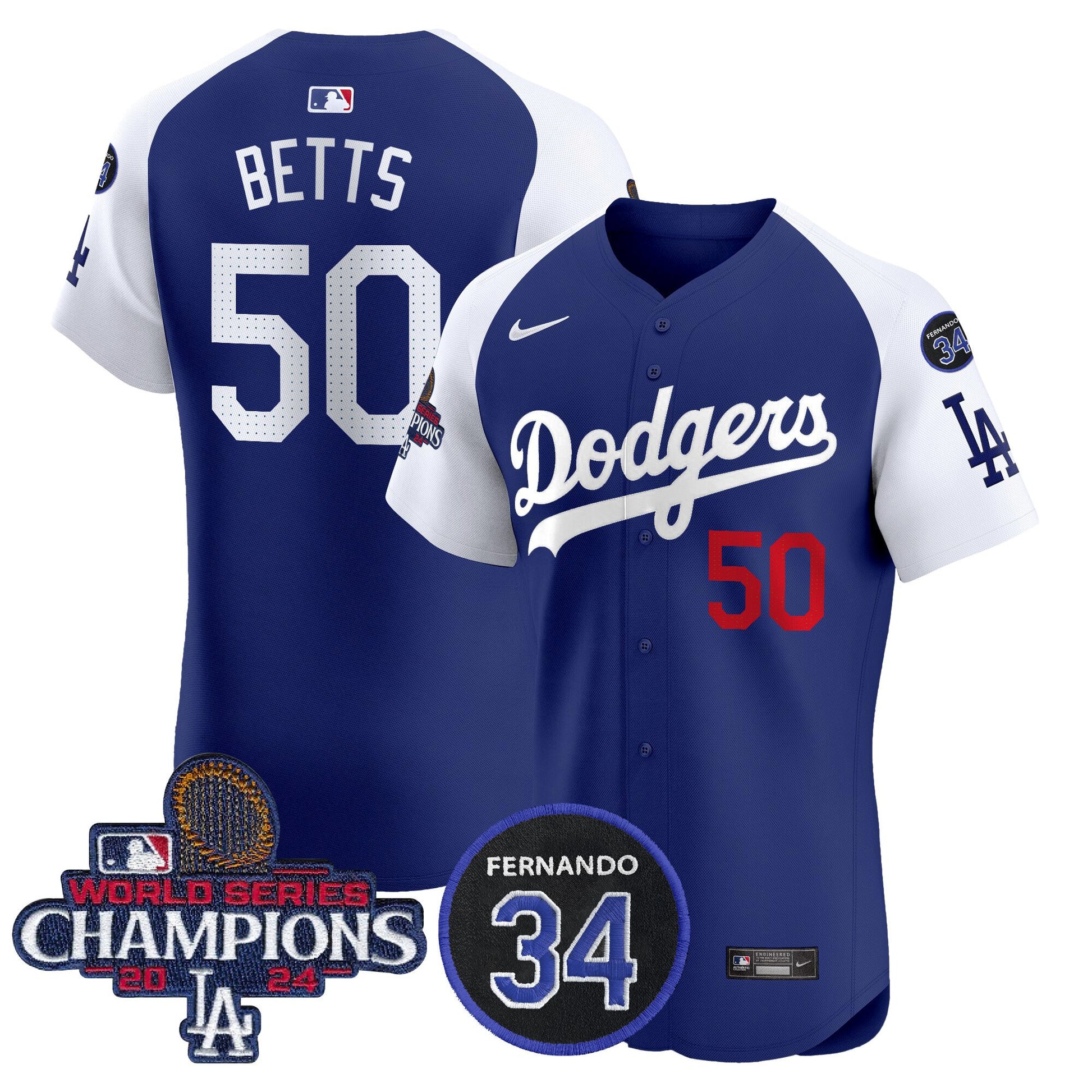 Men's Dodgers 2024 World Series Champions Patch Vapor Premier Elite Jersey V2 - All Stitched