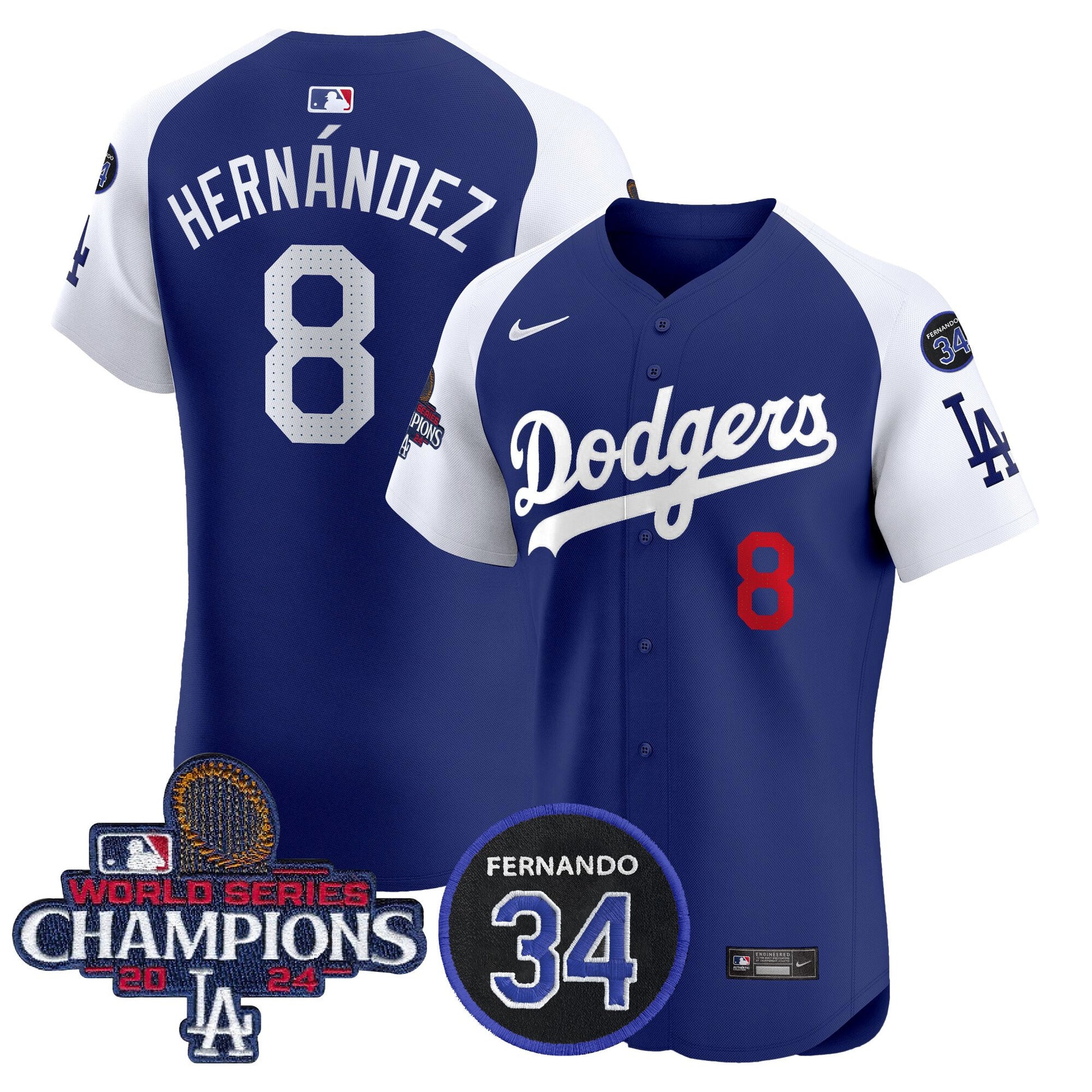 Men's Dodgers 2024 World Series Champions Patch Vapor Premier Elite Jersey V2 - All Stitched