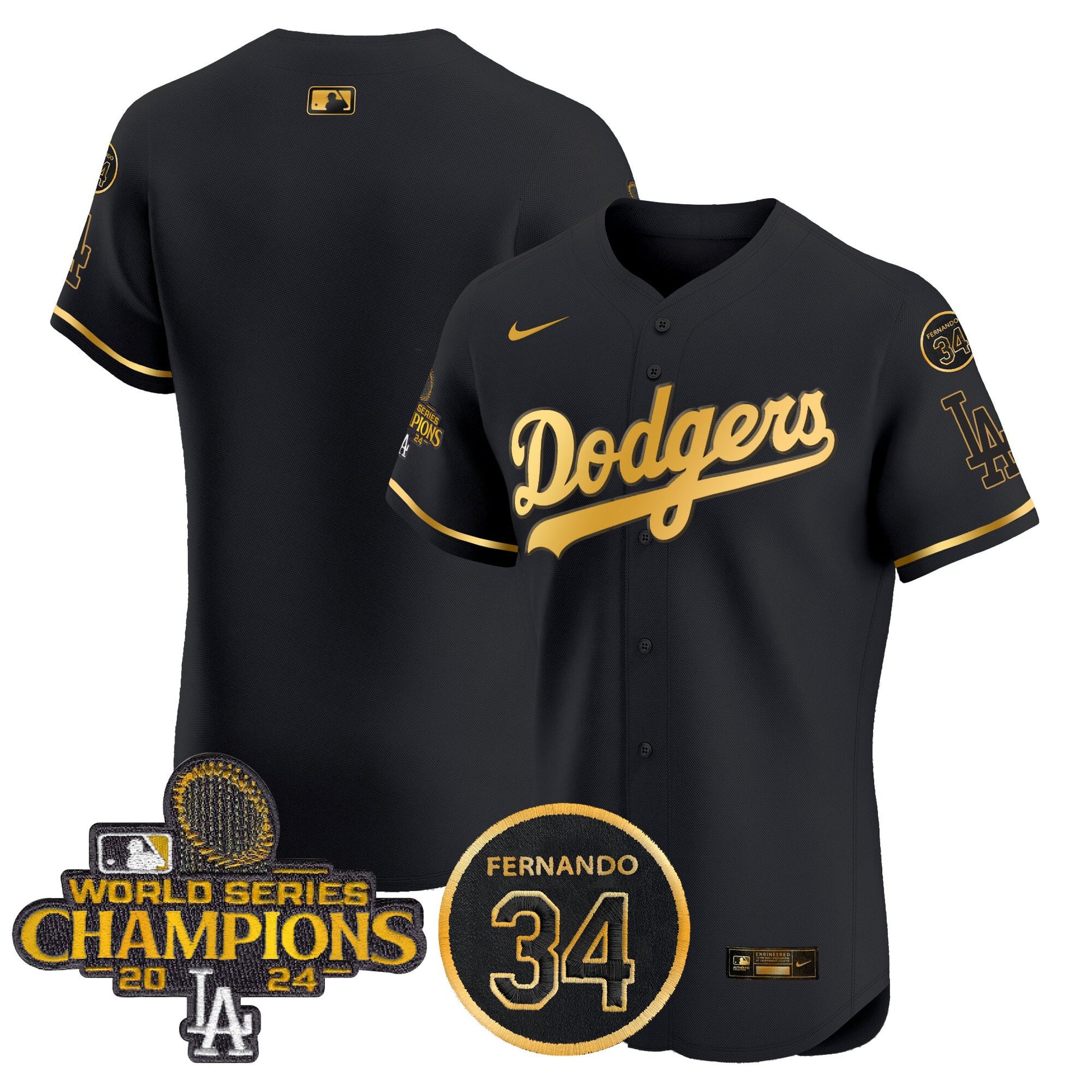 Men's Dodgers 2024 World Series Champions Patch Vapor Premier Elite Jersey V2 - All Stitched
