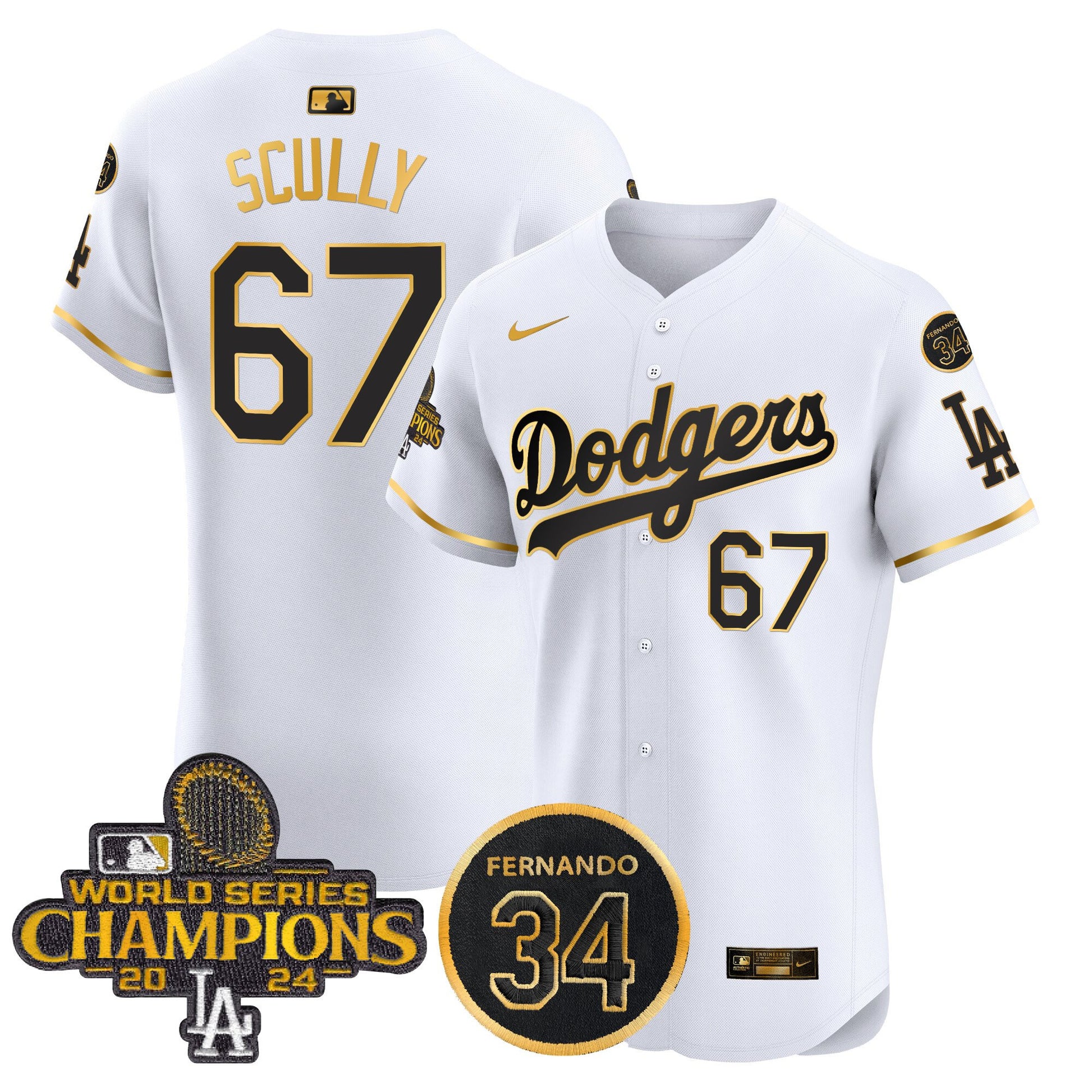 Men's Dodgers 2024 World Series Champions Patch Vapor Premier Elite Jersey V2 - All Stitched