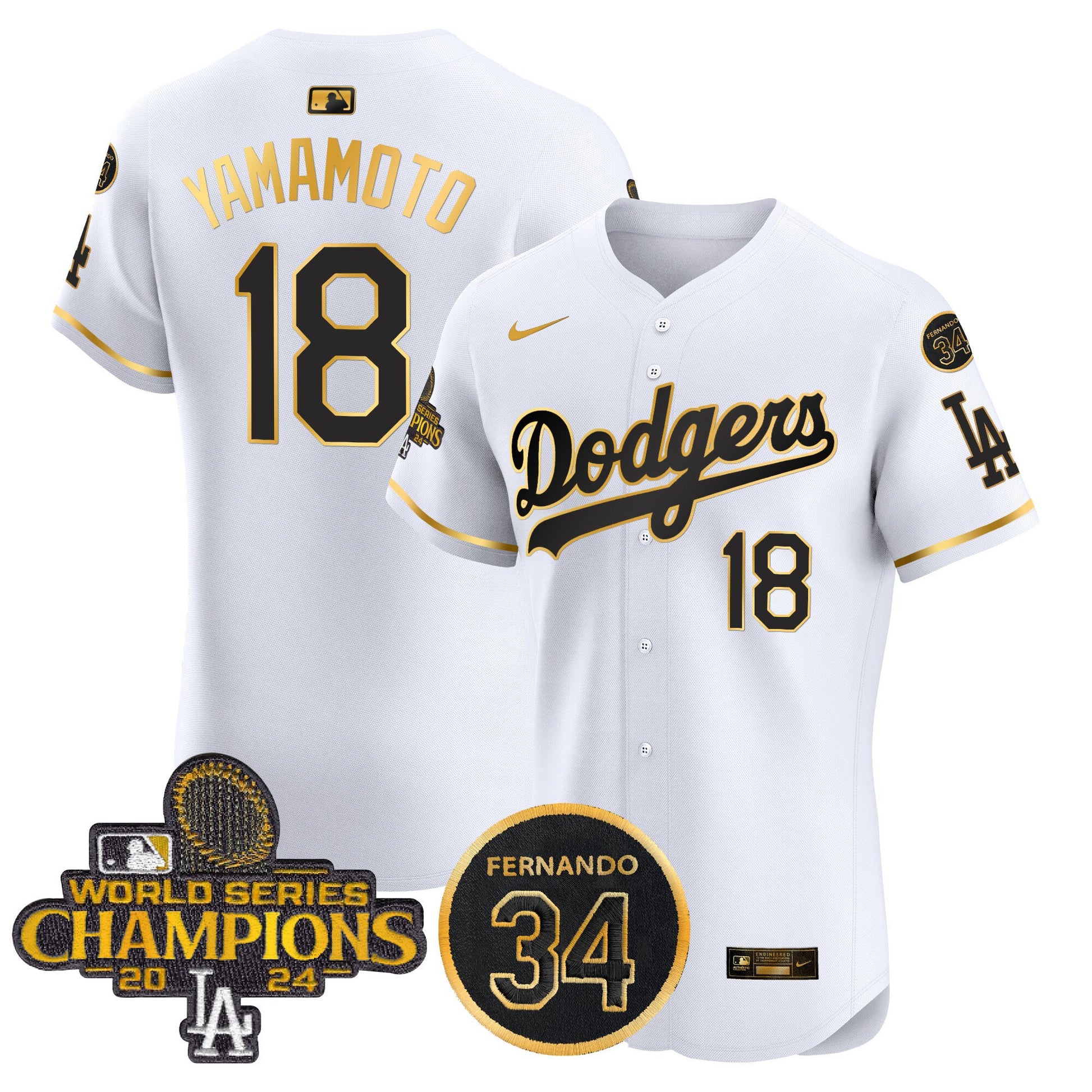 Men's Dodgers 2024 World Series Champions Patch Vapor Premier Elite Jersey V2 - All Stitched