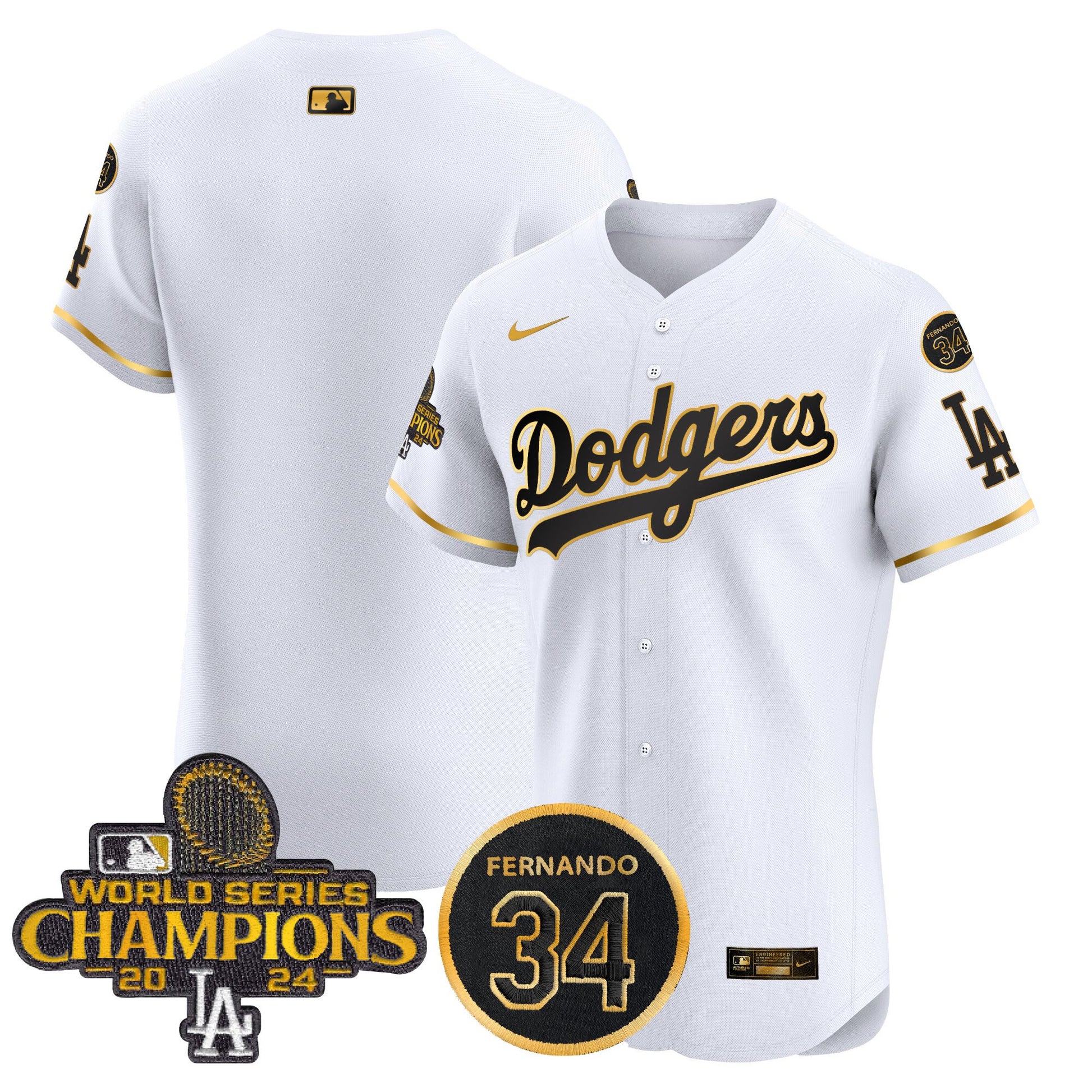 Men's Dodgers 2024 World Series Champions Patch Vapor Premier Elite Jersey V2 - All Stitched