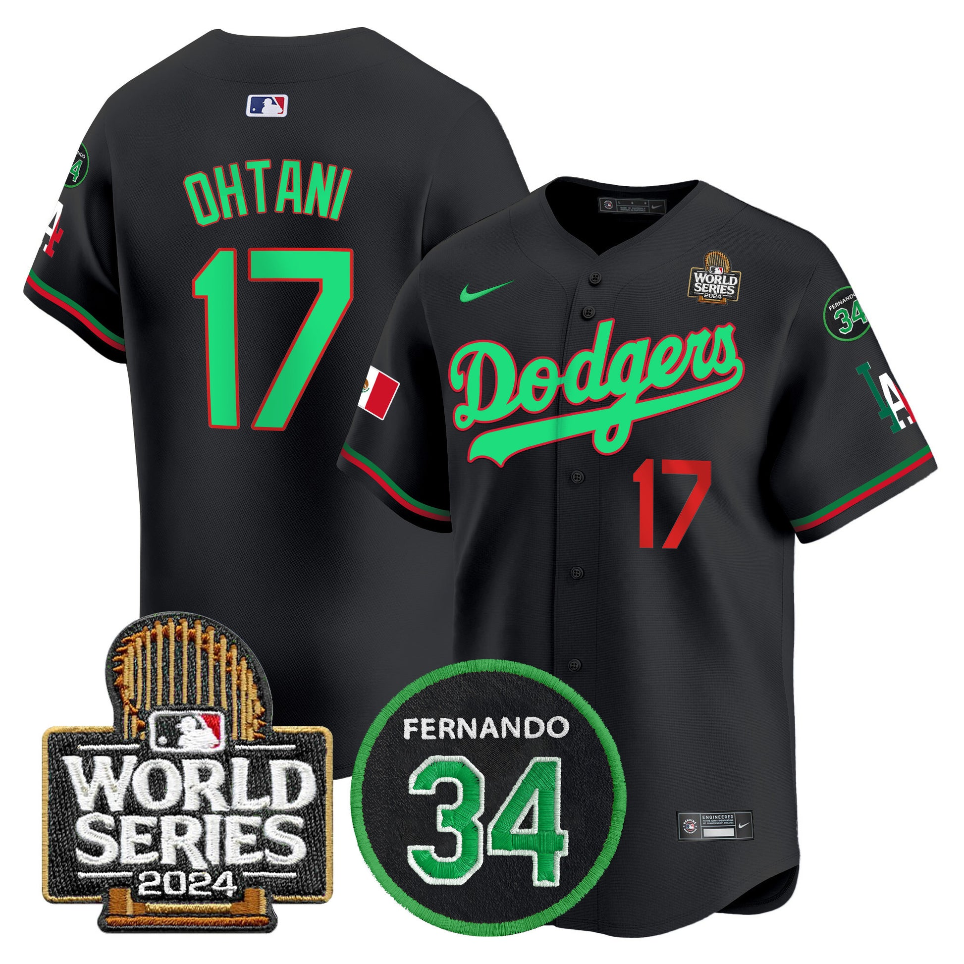 Men's Dodgers Mexico Fernando Memorial & 2024 World Series Patch Vapor Premier Limited Jersey V3 - All Stitched