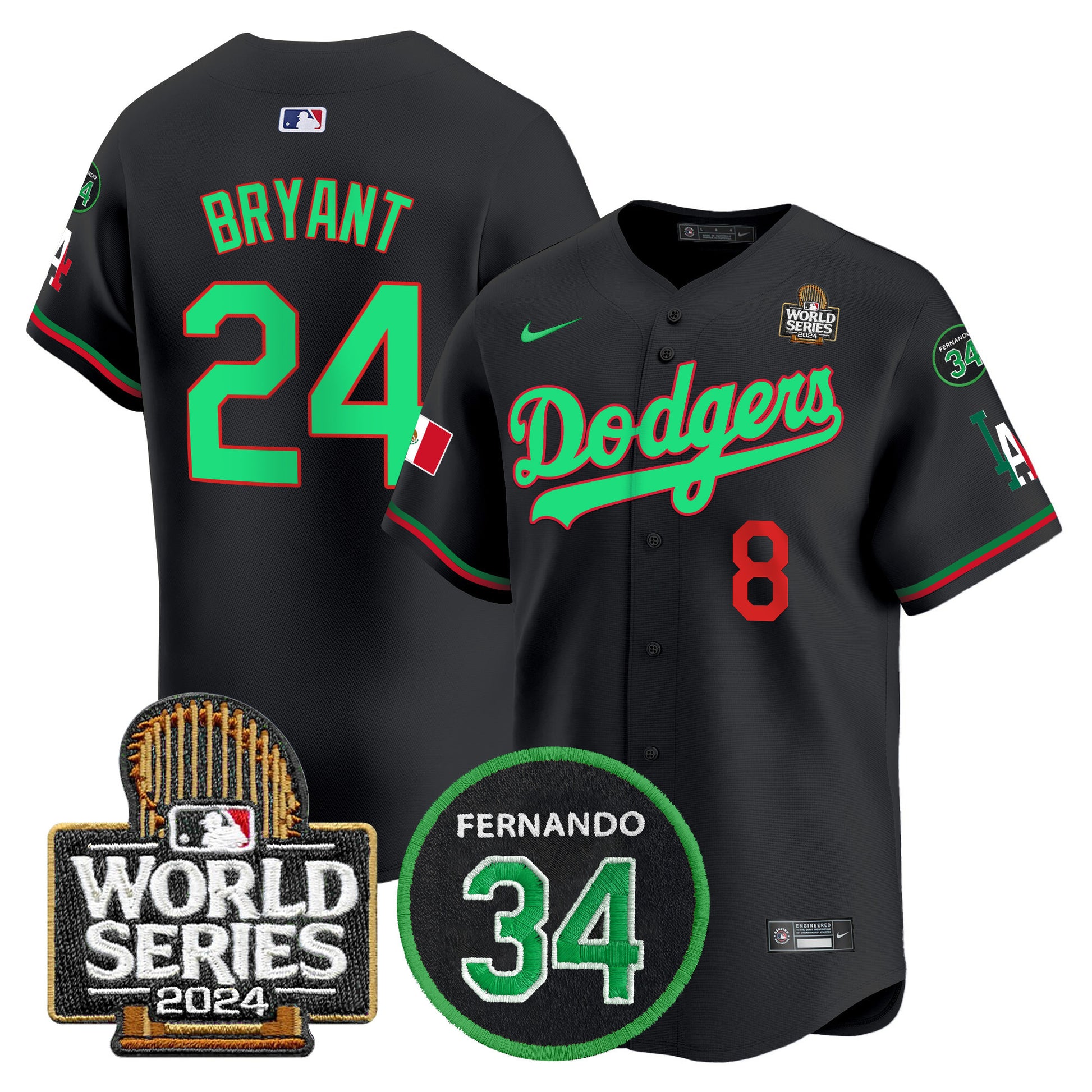 Men's Dodgers Mexico Fernando Memorial & 2024 World Series Patch Vapor Premier Limited Jersey V3 - All Stitched