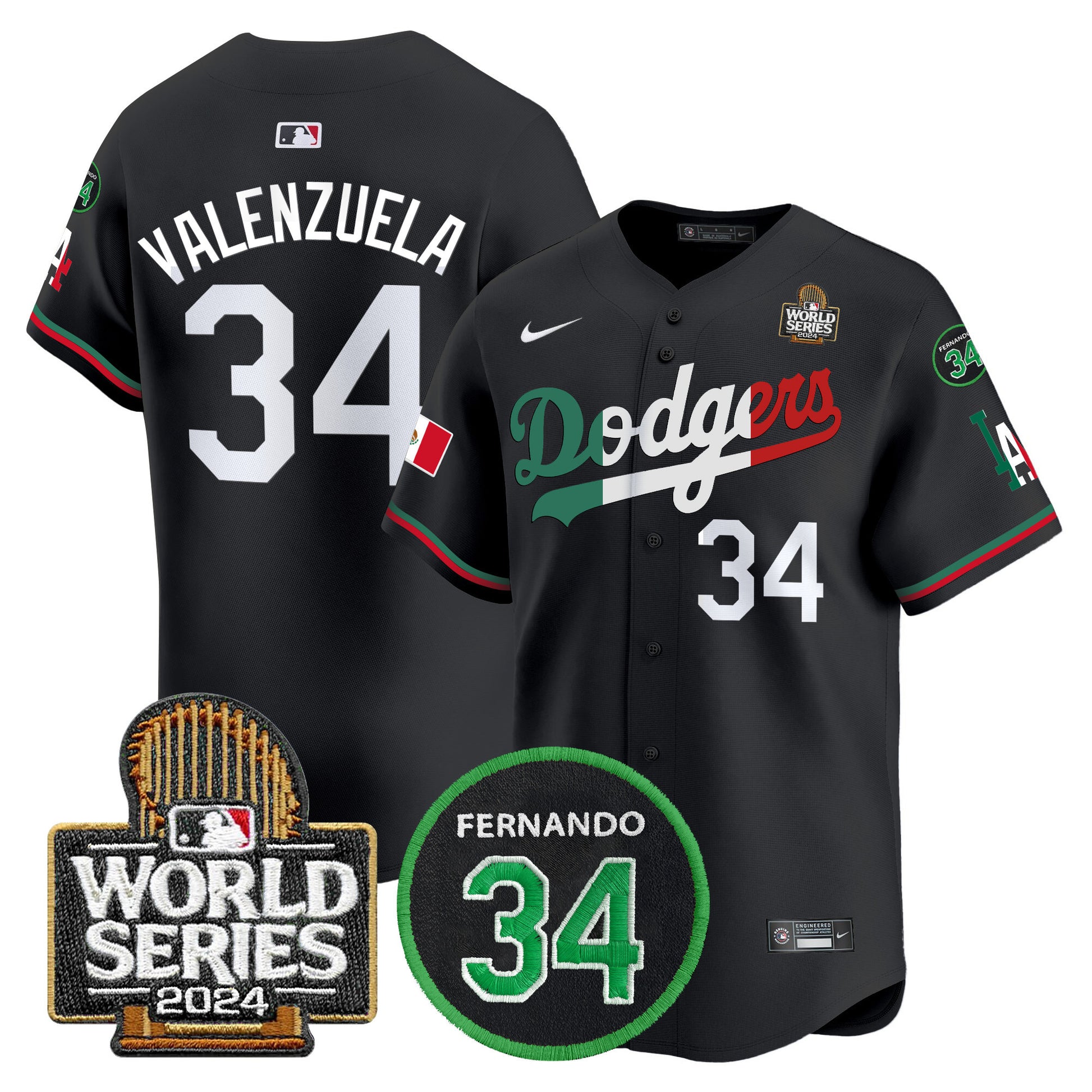 Men's Dodgers Mexico Fernando Memorial & 2024 World Series Patch Vapor Premier Limited Jersey V3 - All Stitched
