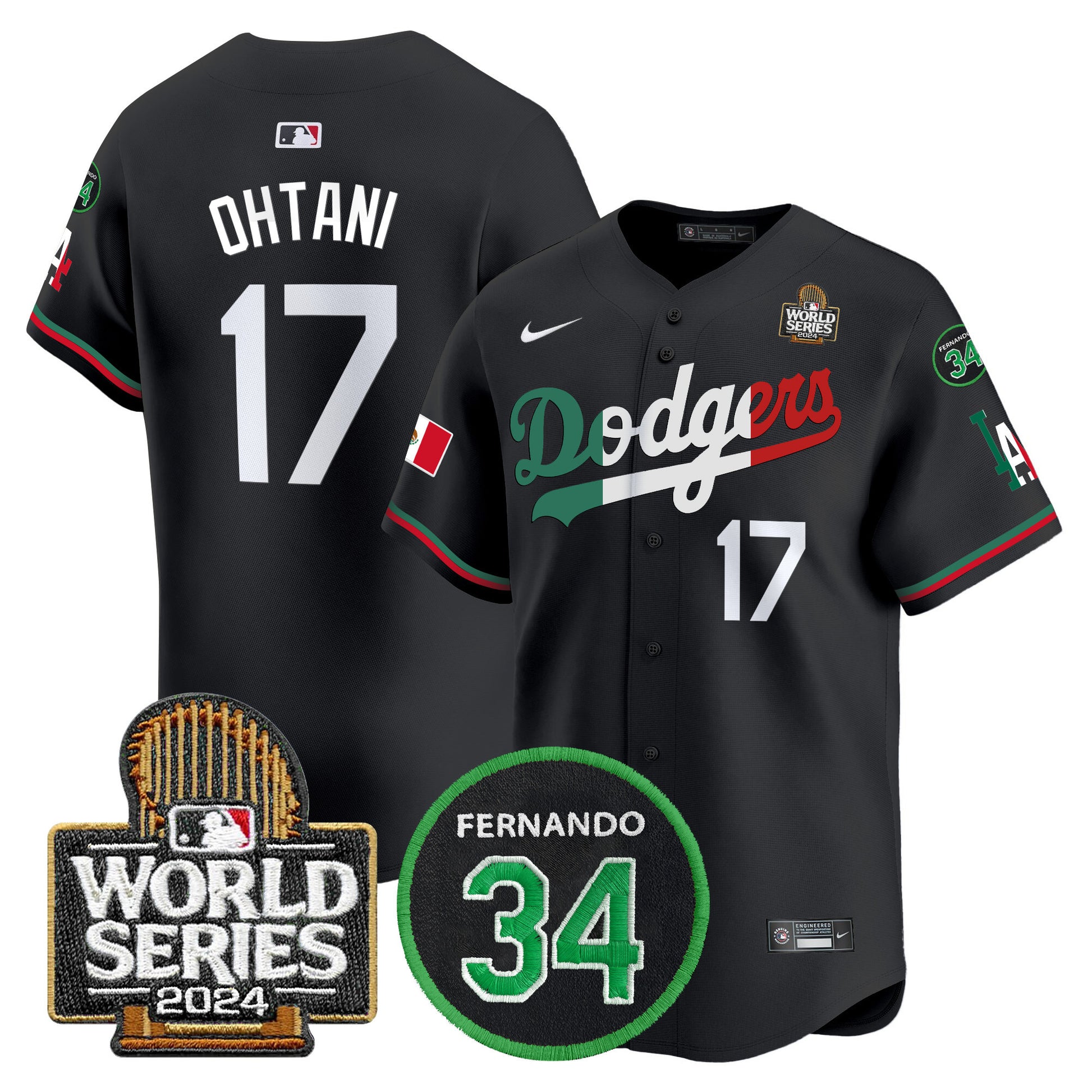 Men's Dodgers Mexico Fernando Memorial & 2024 World Series Patch Vapor Premier Limited Jersey V3 - All Stitched
