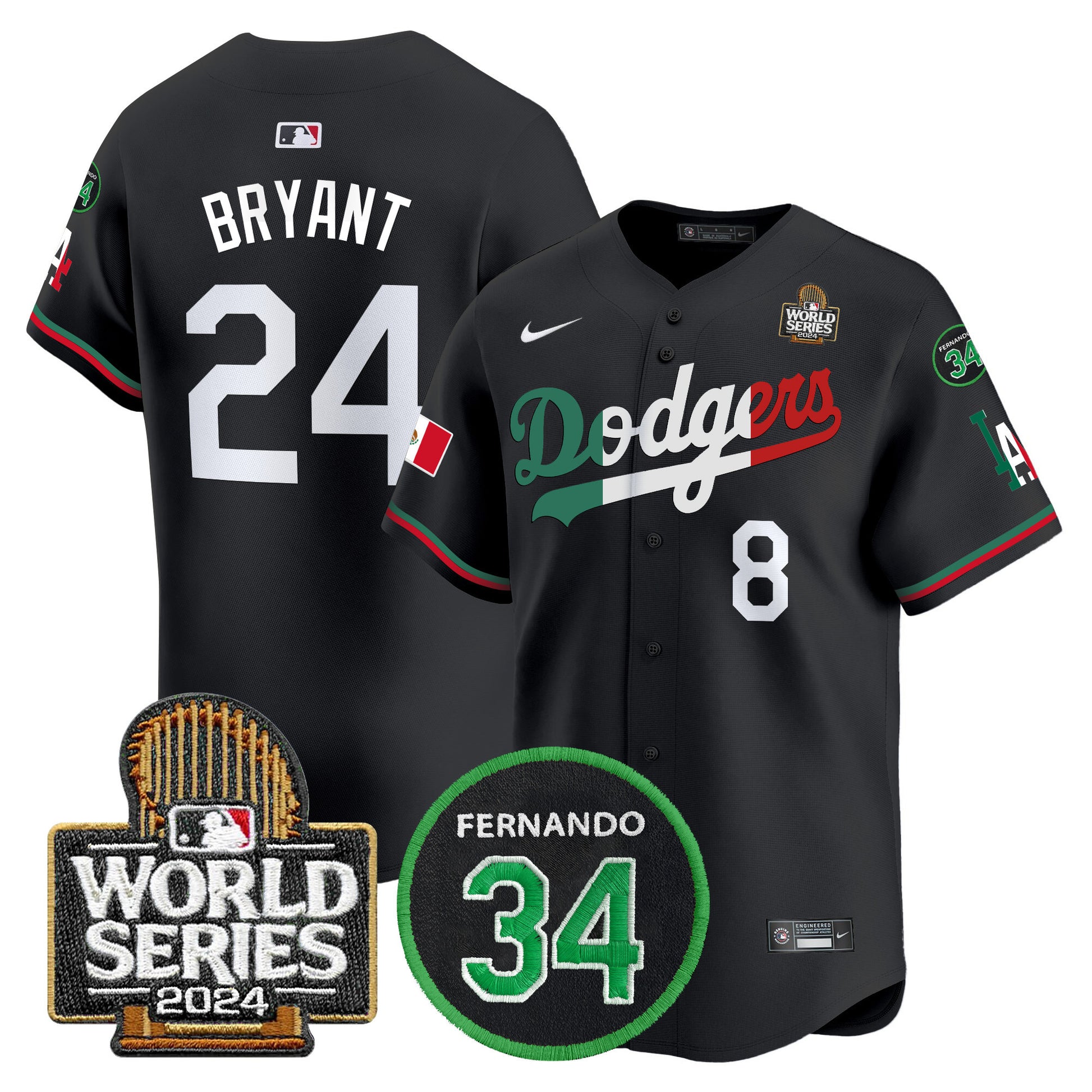 Men's Dodgers Mexico Fernando Memorial & 2024 World Series Patch Vapor Premier Limited Jersey V3 - All Stitched