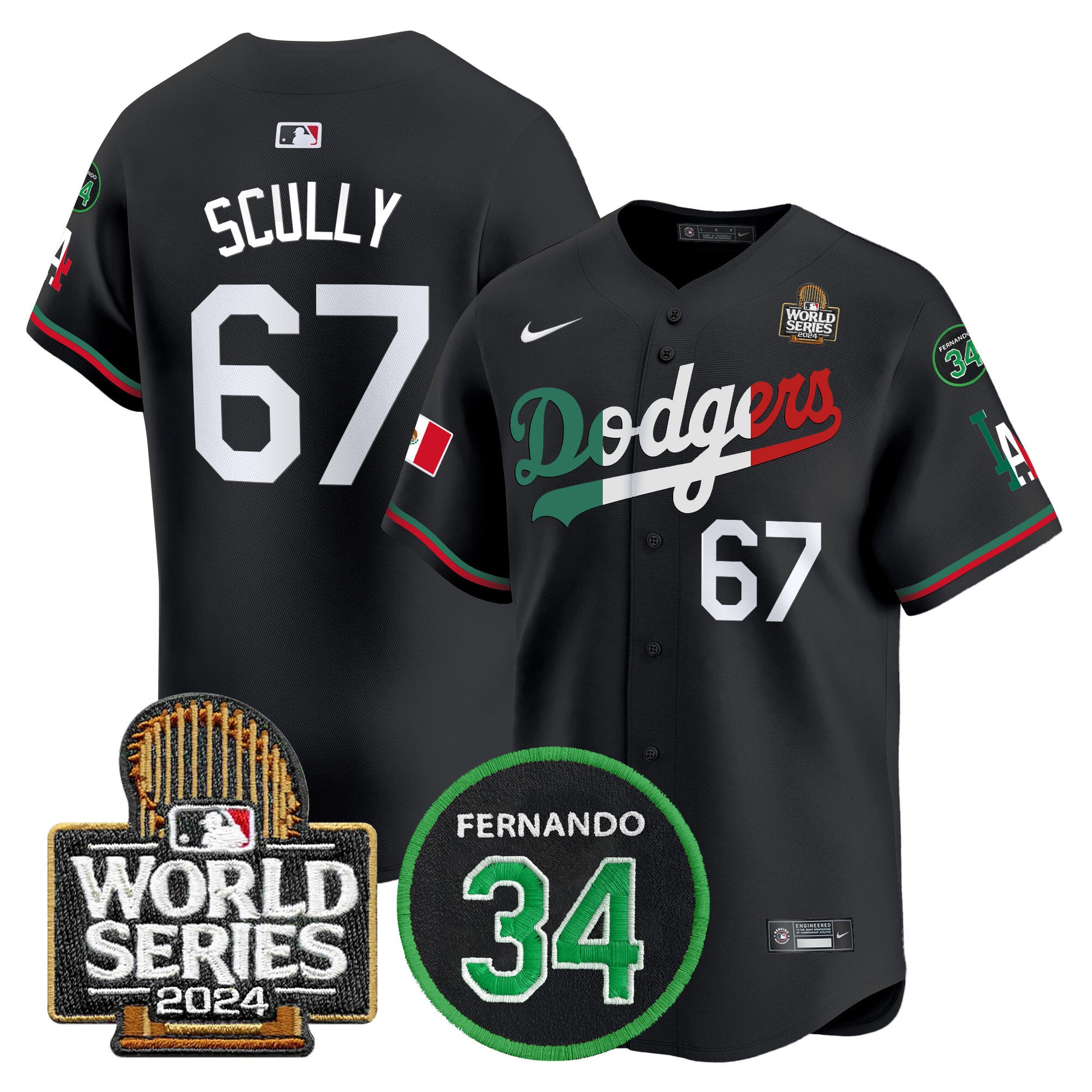 Men's Dodgers Mexico Fernando Memorial & 2024 World Series Patch Vapor Premier Limited Jersey V3 - All Stitched