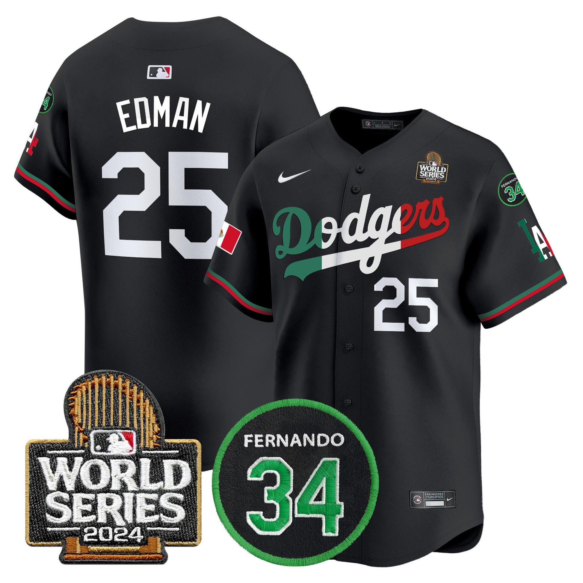 Men's Dodgers Mexico Fernando Memorial & 2024 World Series Patch Vapor Premier Limited Jersey V3 - All Stitched