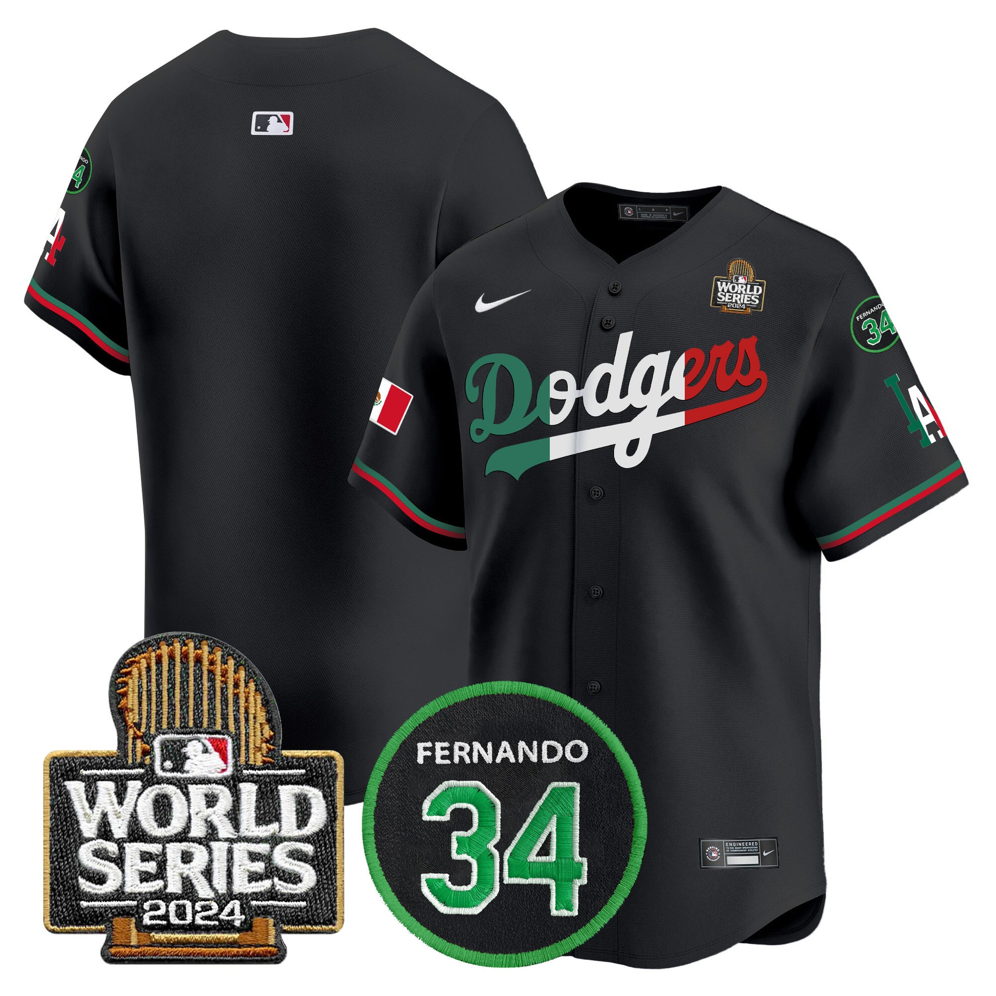 Men's Dodgers Mexico Fernando Memorial & 2024 World Series Patch Vapor Premier Limited Jersey V3 - All Stitched
