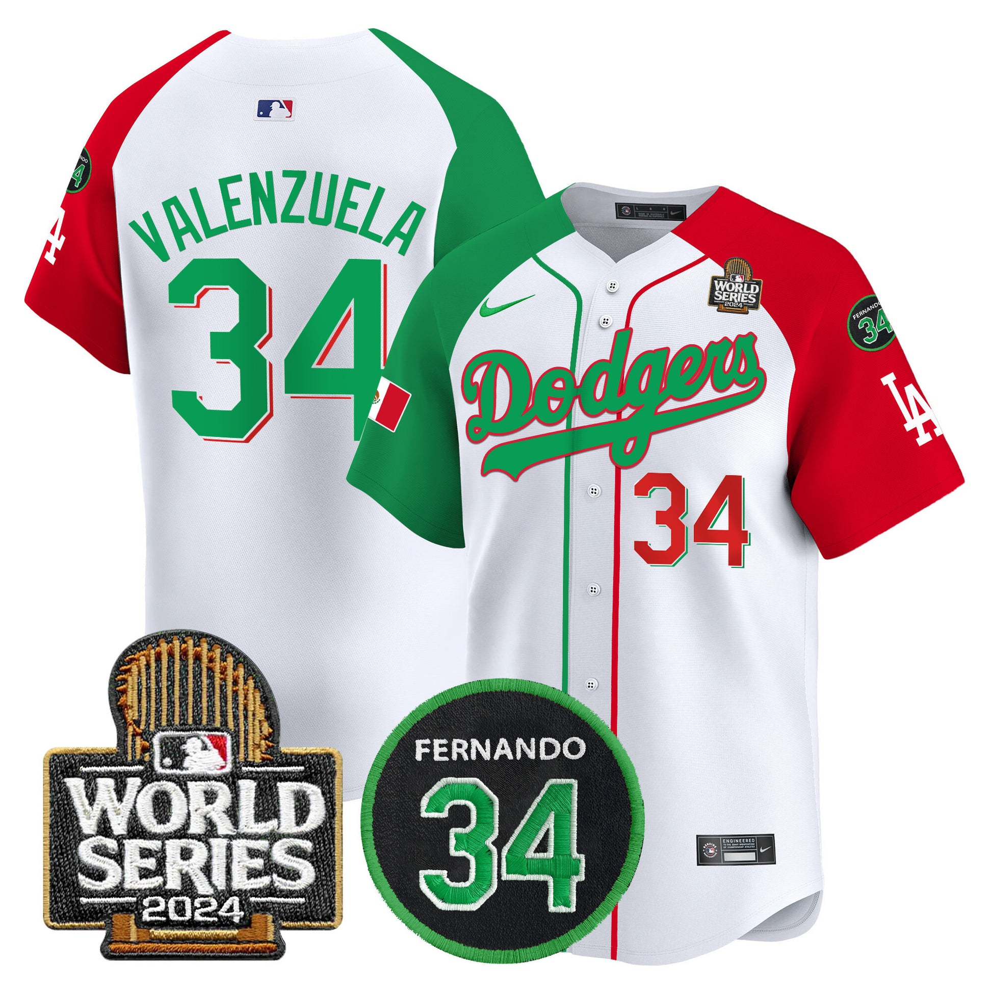 Men's Dodgers Mexico Fernando Memorial & 2024 World Series Patch Vapor Premier Limited Jersey V3 - All Stitched